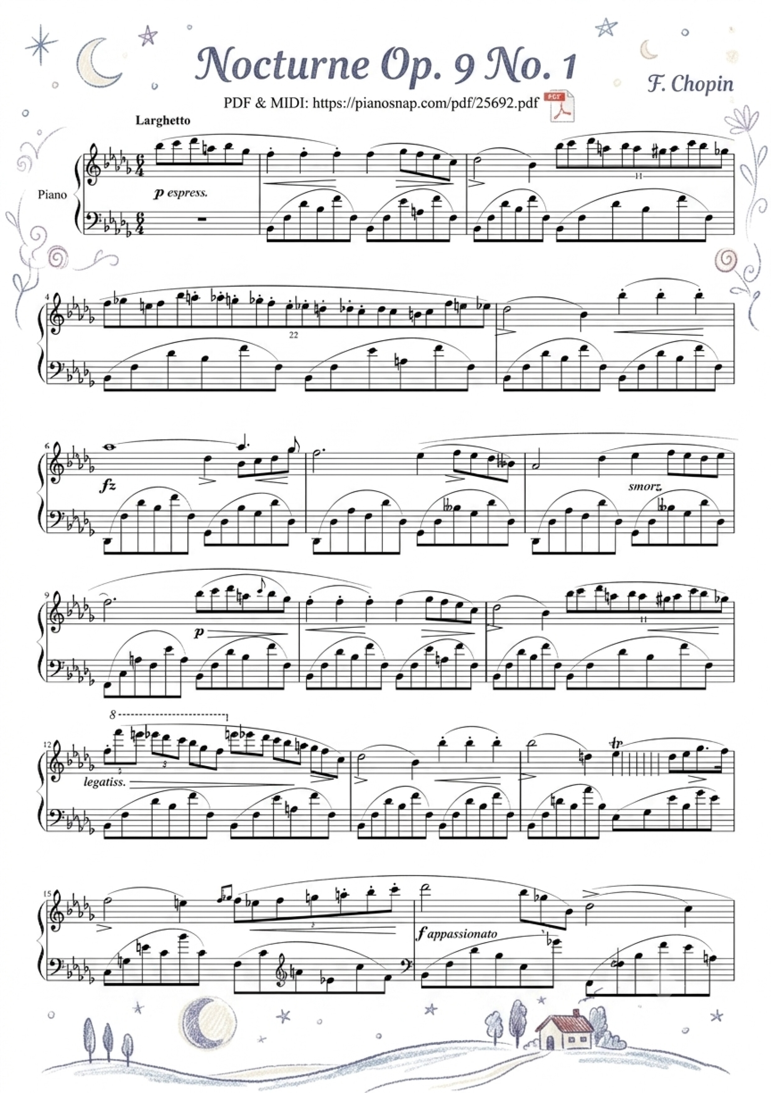 Illustrated Sheet Music Page 5 of the piano sheet music PDF Piano – Nocturne Op. 9 No. 1 by Chopin