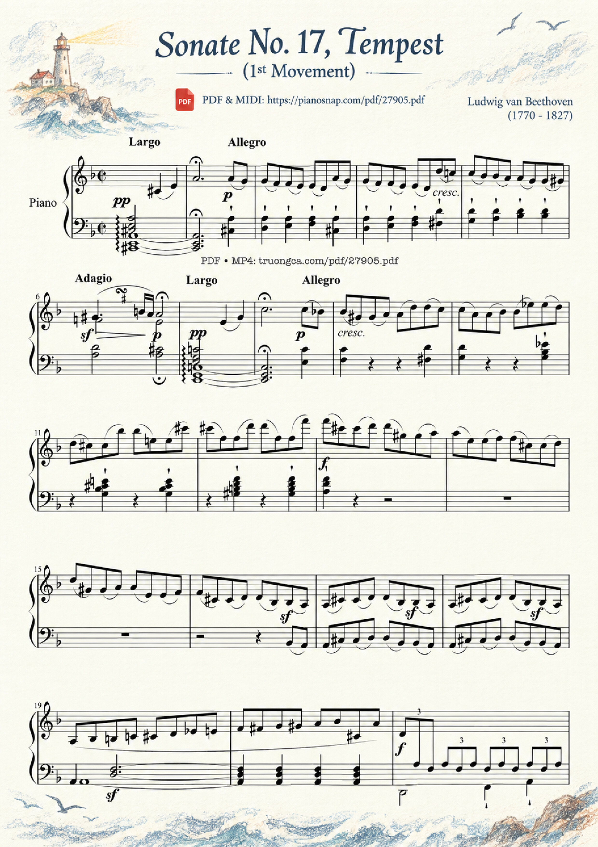 Illustrated Sheet Music Page 11 of the piano sheet music PDF Piano – Sonate No. 17, Tempest (1st Movement) by Ludwig van Beethoven