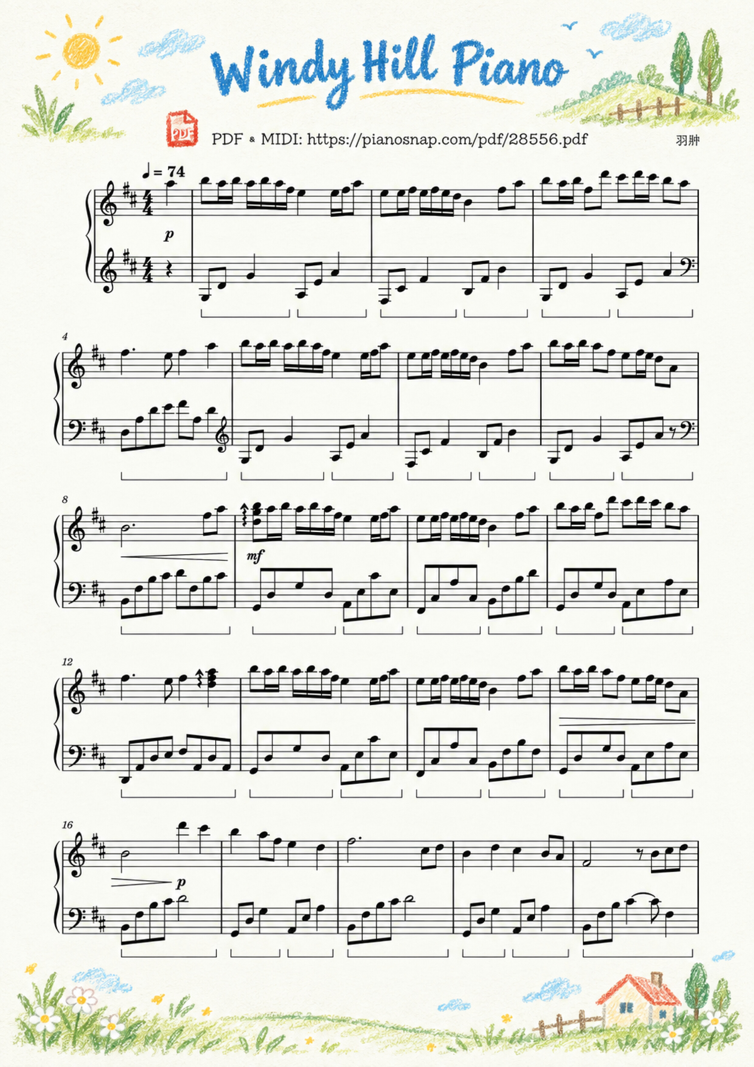 Illustrated Sheet Music Page 4 of the piano sheet music PDF Piano – Windy Hill Piano by 羽肿