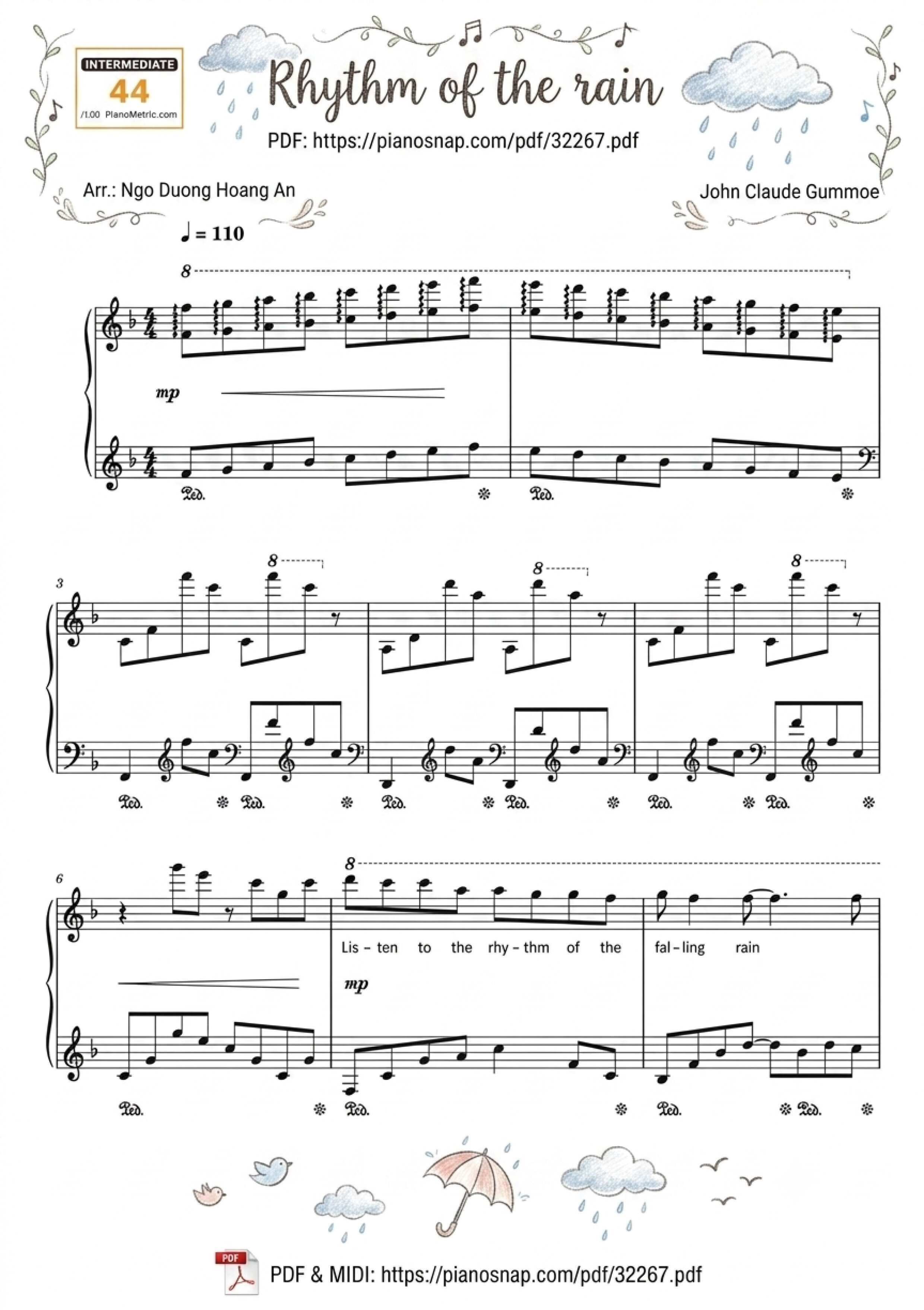 Illustrated Sheet Music Page 7 of the piano sheet music PDF – Rhythm of the rain Piano by John Claude Gummoe