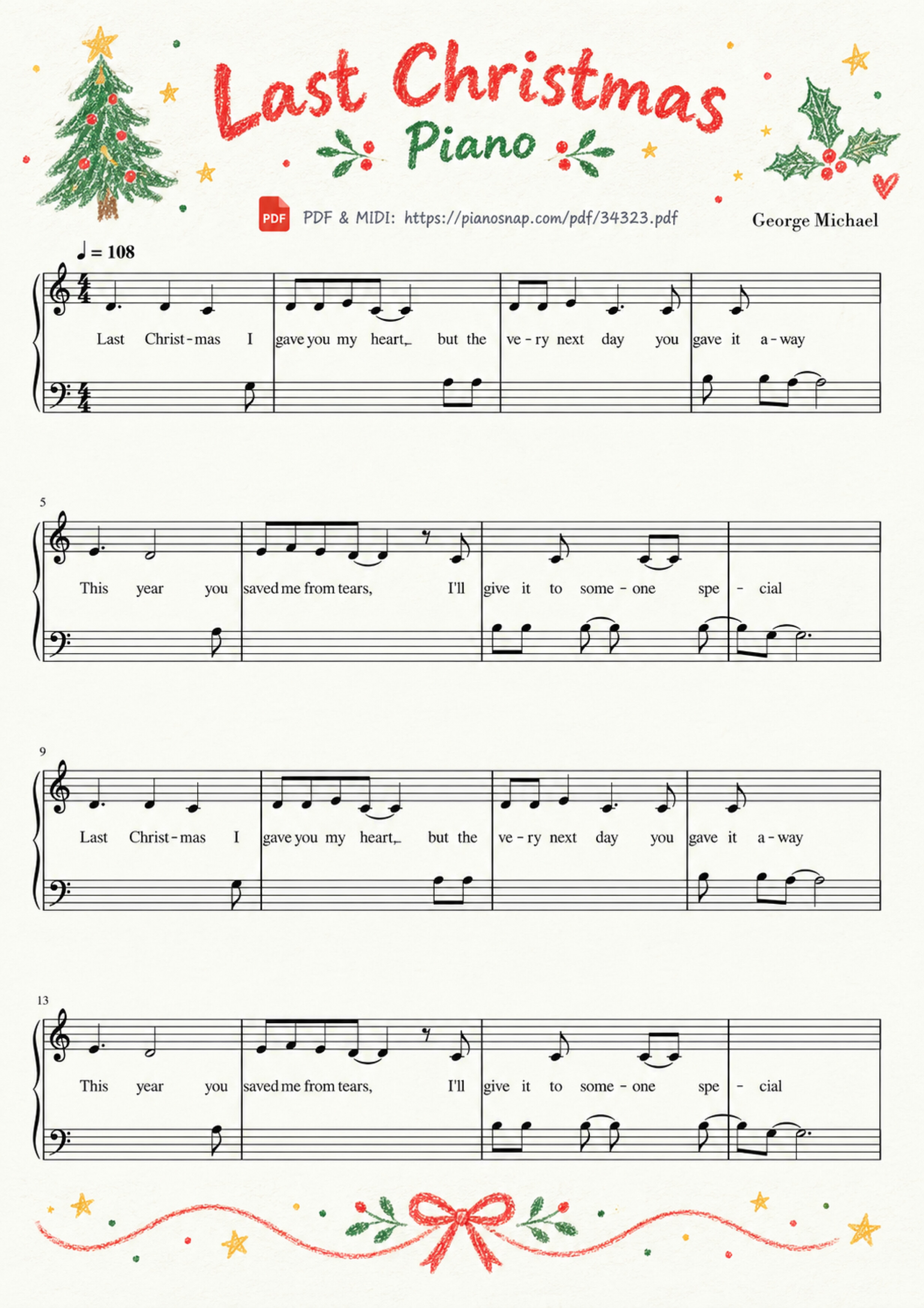 Illustrated Sheet Music Page 2 of the piano sheet music PDF Piano – Last Christmas Piano by George Michael