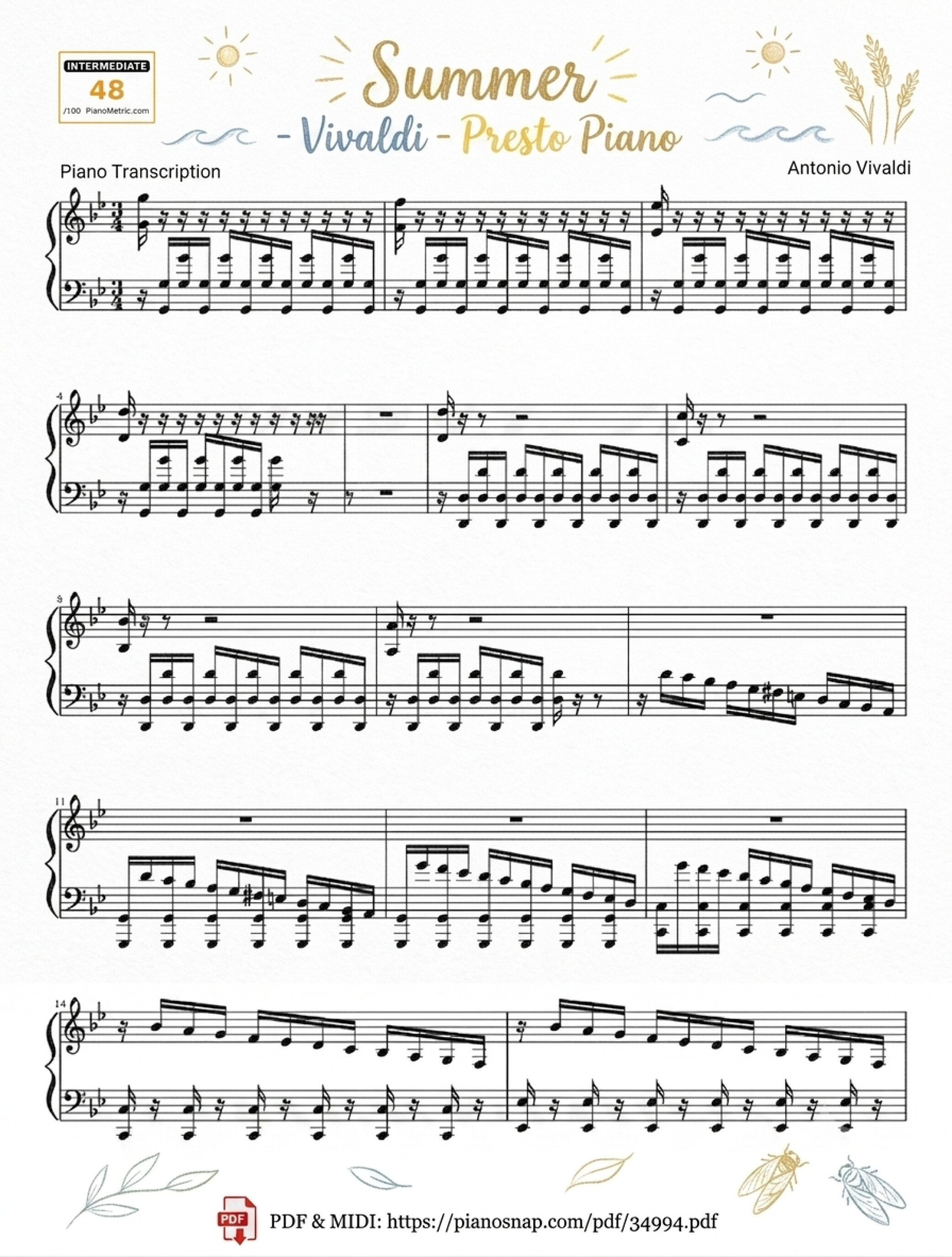 Illustrated Sheet Music Page 10 of the piano sheet music PDF Piano – Summer - Vivaldi - Presto Piano by Antonio Vivaldi