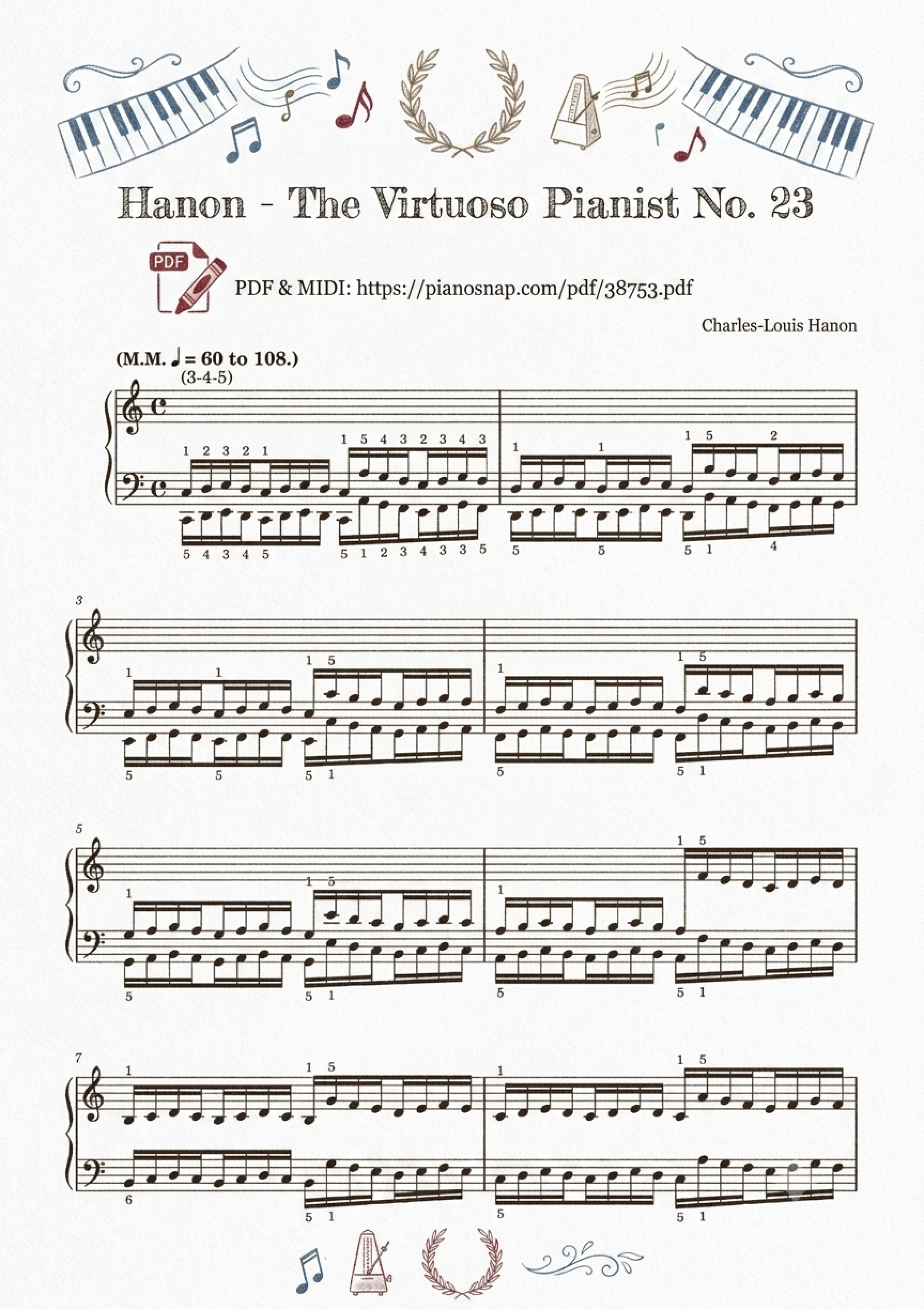 Illustrated Sheet Music Page 3 of the piano sheet music PDF Piano – Hanon - The Virtuoso Pianist No. 23 by Charles-Louis Hanon