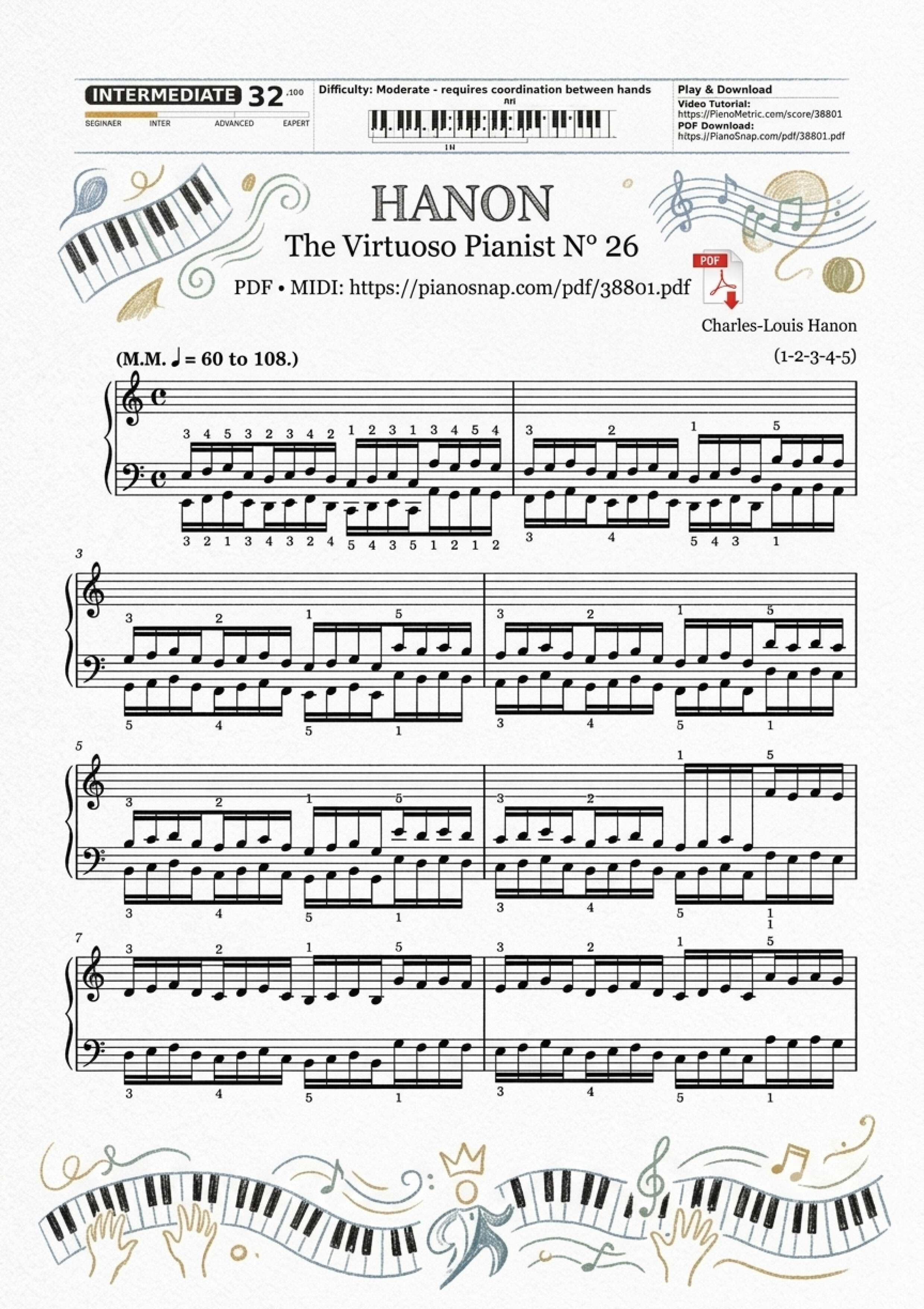Illustrated Sheet Music Page 3 of the piano sheet music PDF Piano – Hanon - The Virtuoso Pianist No. 26 by Charles-Louis Hanon