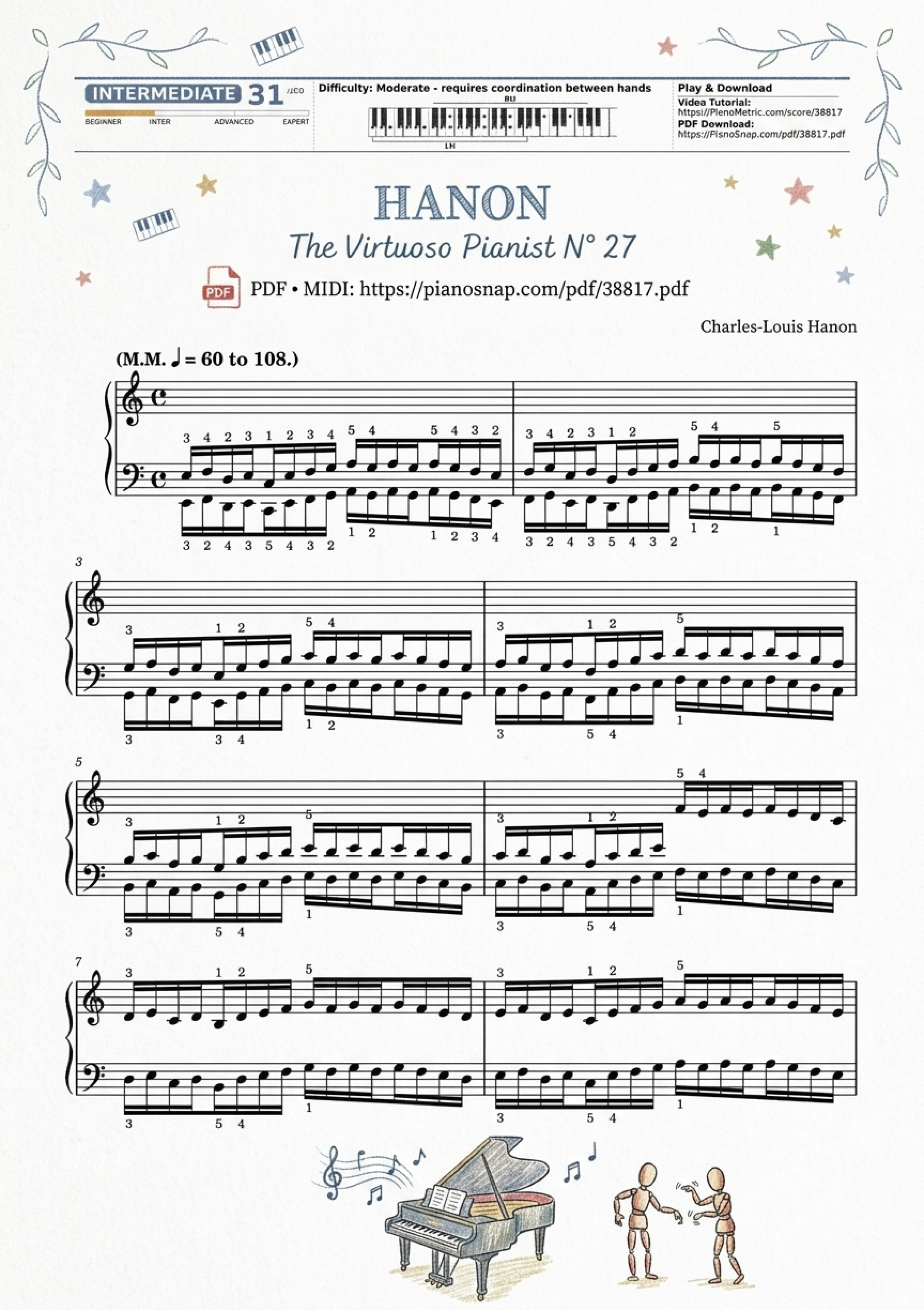 Illustrated Sheet Music Page 3 of the piano sheet music PDF Piano – Hanon - The Virtuoso Pianist No. 27 by Charles-Louis Hanon