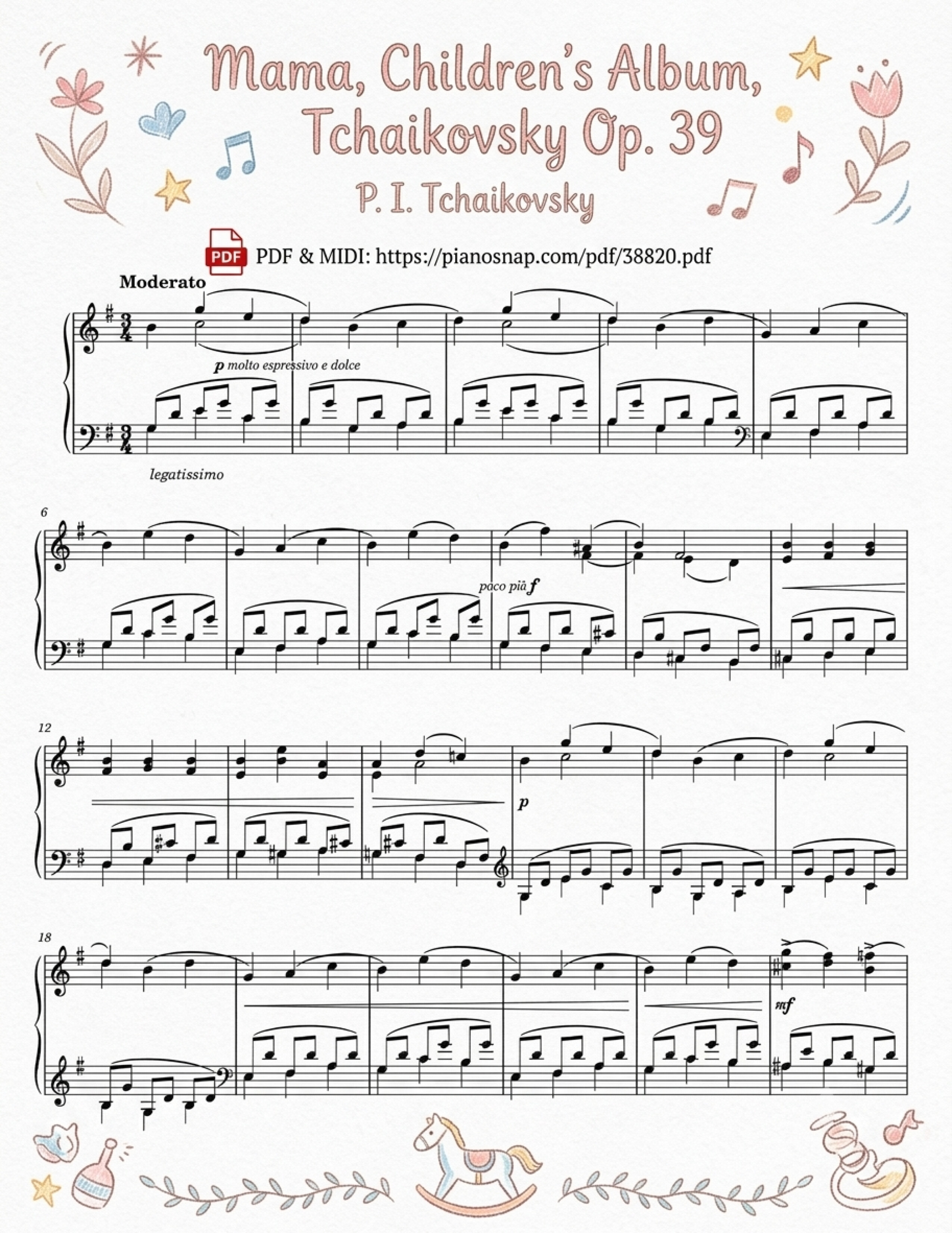 Illustrated Sheet Music Page 2 of the piano sheet music PDF – Mama, Children
