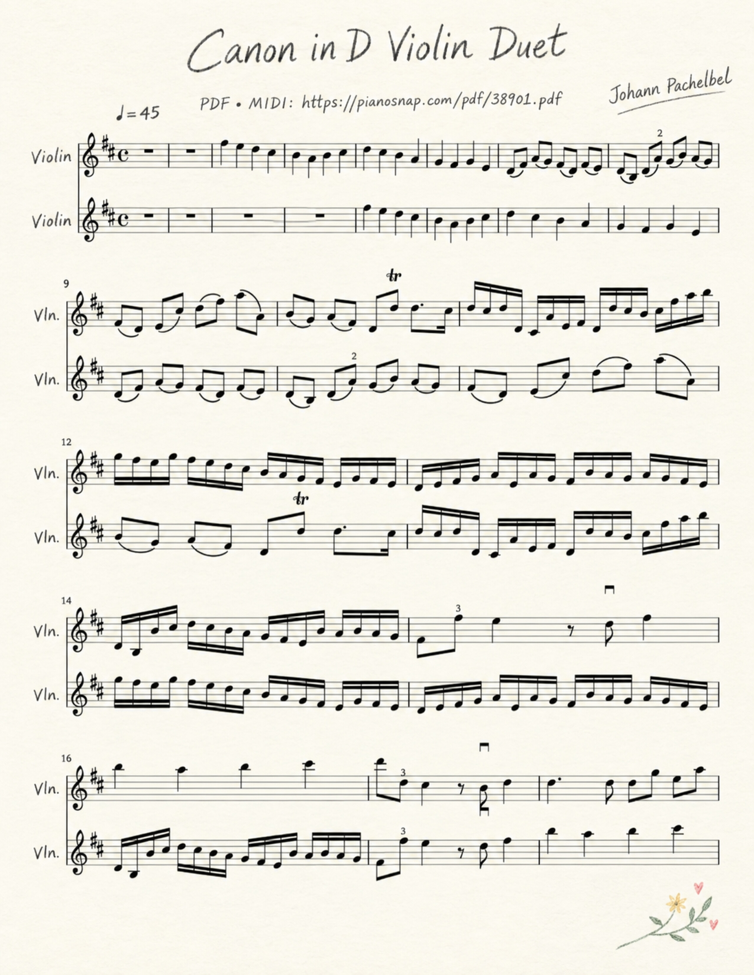 Illustrated Sheet Music Page 5 of the piano sheet music PDF – Canon in D Violin Duet by Johann Pachelbel