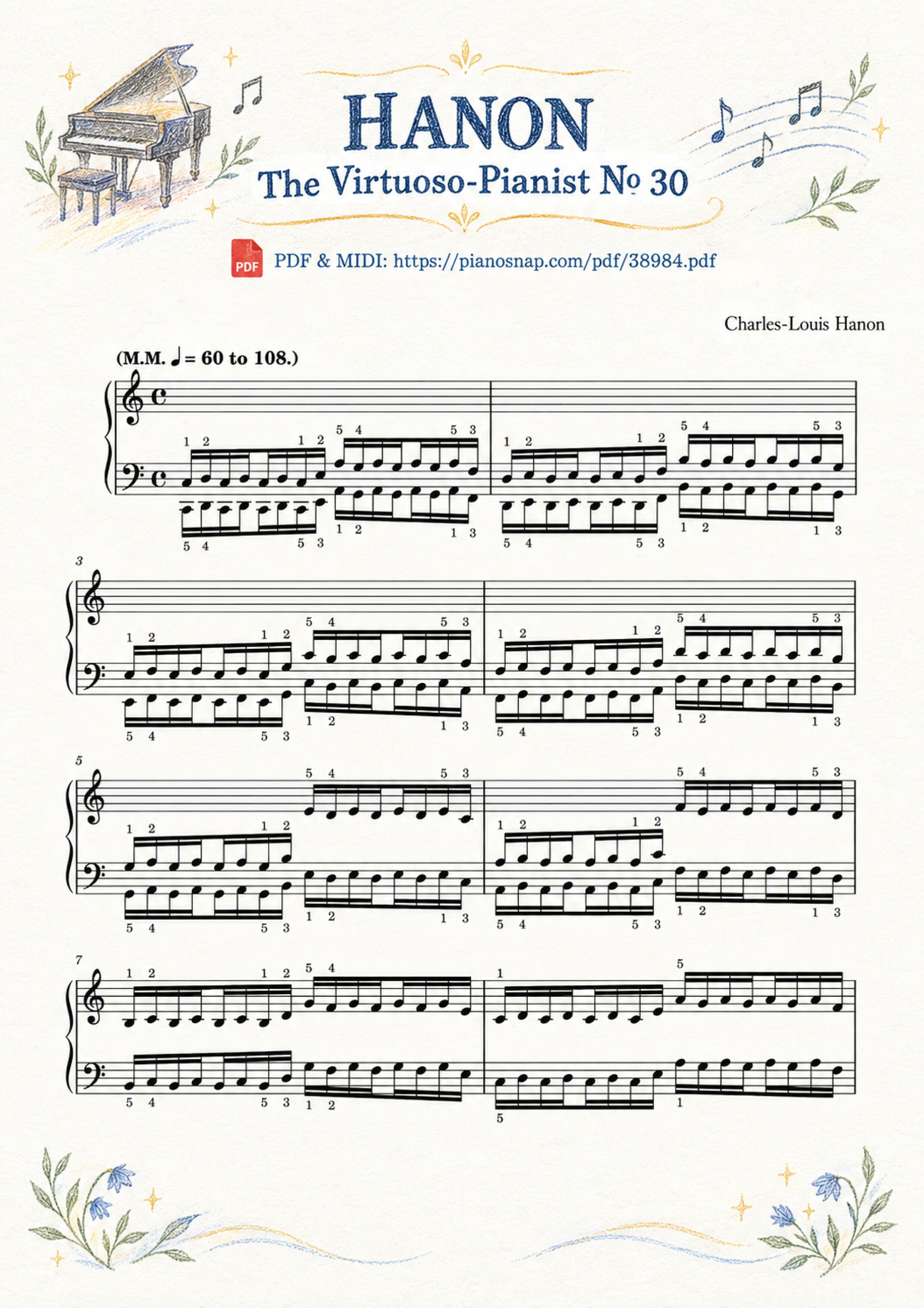 Illustrated Sheet Music Page 3 of the piano sheet music PDF Piano – Hanon - The Virtuoso Pianist No. 30 by Charles-Louis Hanon