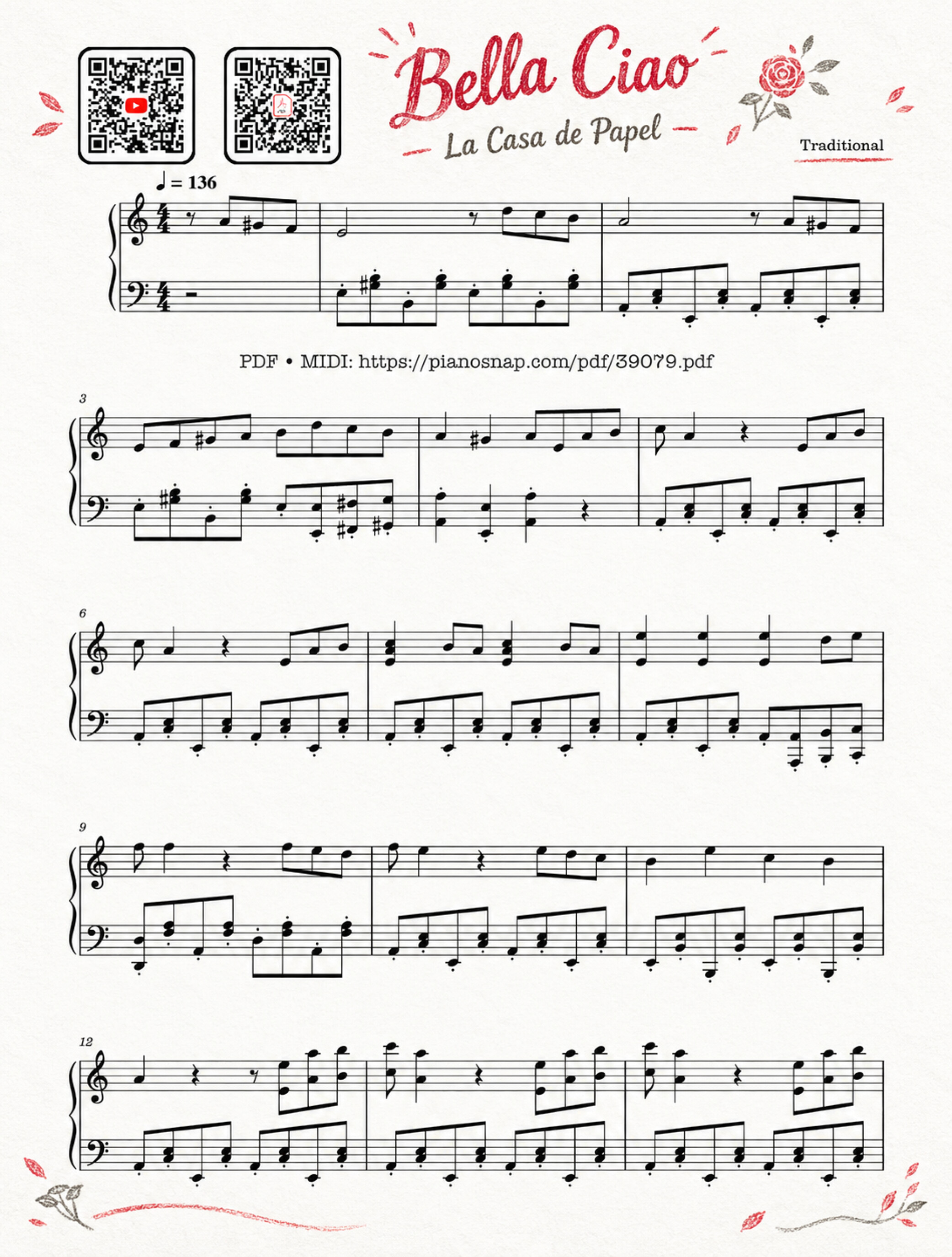 Illustrated Sheet Music Page 4 of the piano sheet music PDF Piano – Bella Ciao (La Casa de Papel) by Traditional