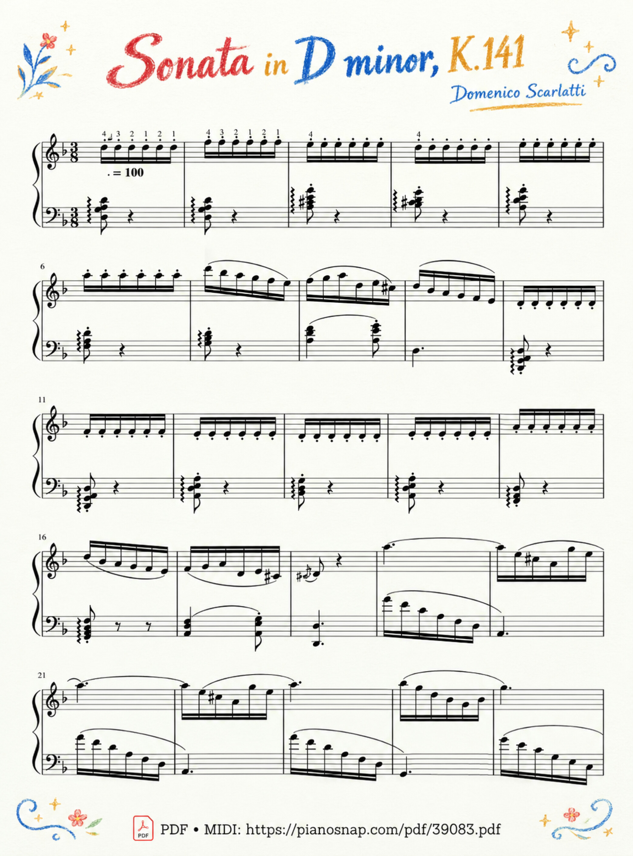 Illustrated Sheet Music Page 7 of the piano sheet music PDF Piano – Sonata in D minor, K.141, Domenico Scarlatti by Domenico Scarlatti