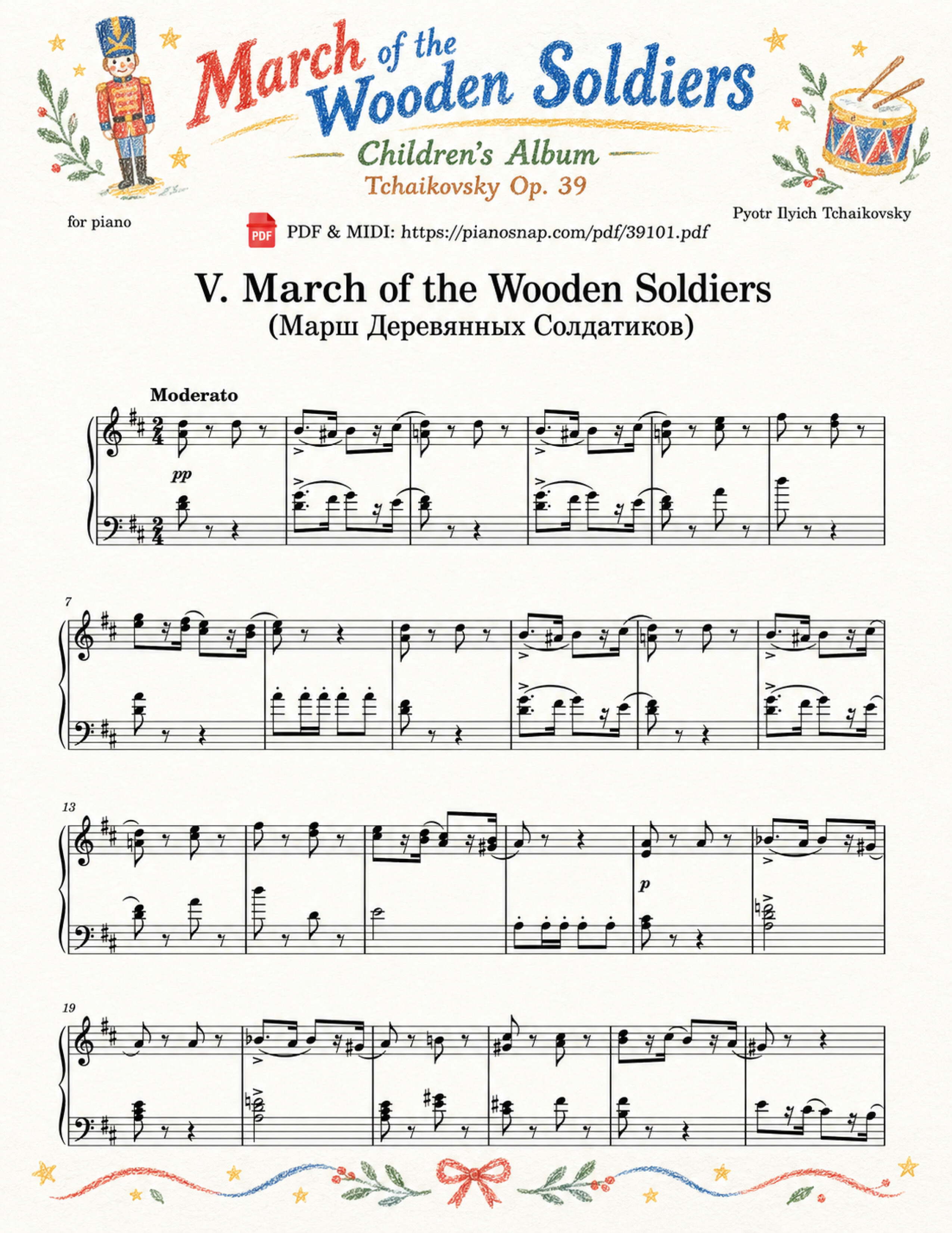 Illustrated Sheet Music Page 2 of the piano sheet music PDF – March of the Wooden Soldiers, Children