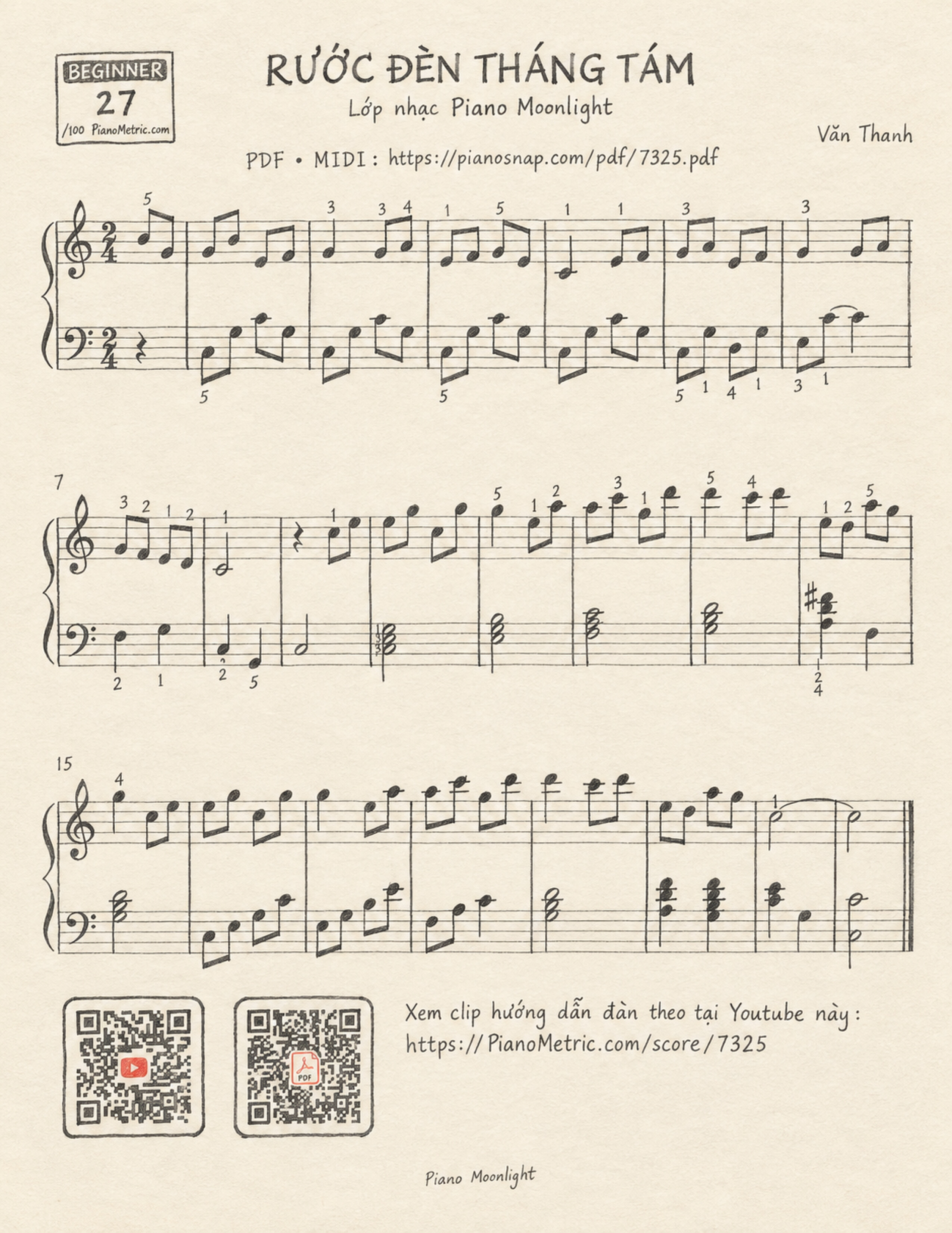 Illustrated Sheet Music Page 1 of the piano sheet music PDF – RƯỚC ĐÈN THÁNG TÁM Piano solo by Đức Quỳnh