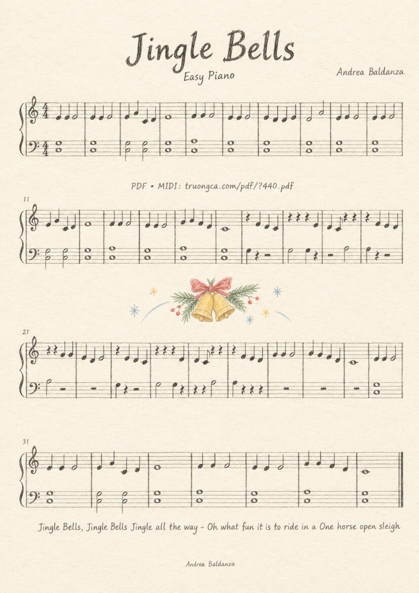 Illustrated Sheet Music Mừng ngày Chúa sinh ra đời Dashing through the snow, Trang 1