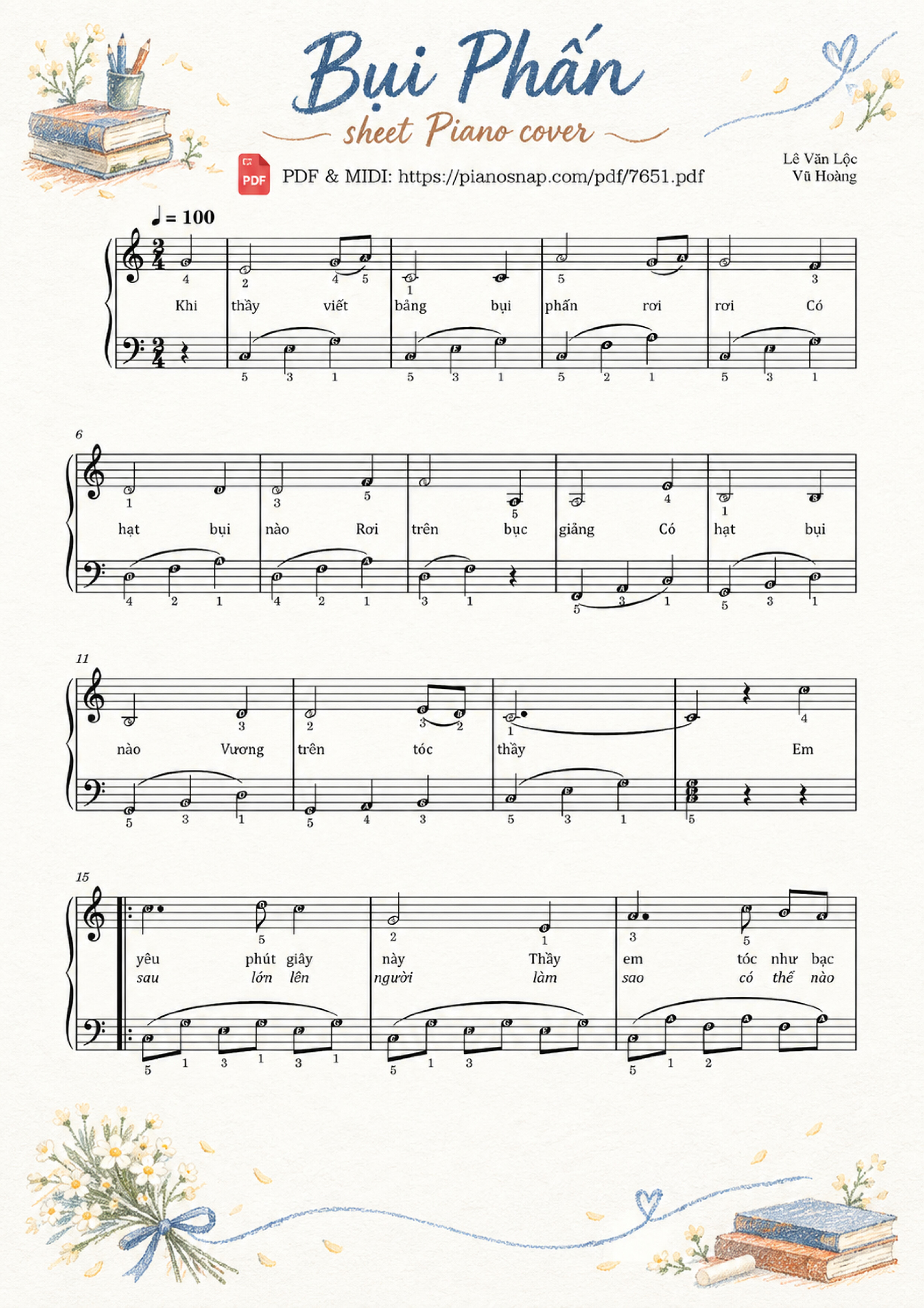 Illustrated Sheet Music Page 2 of the piano sheet music PDF Piano – Bụi Phấn sheet Piano cover by Vũ Hoàng