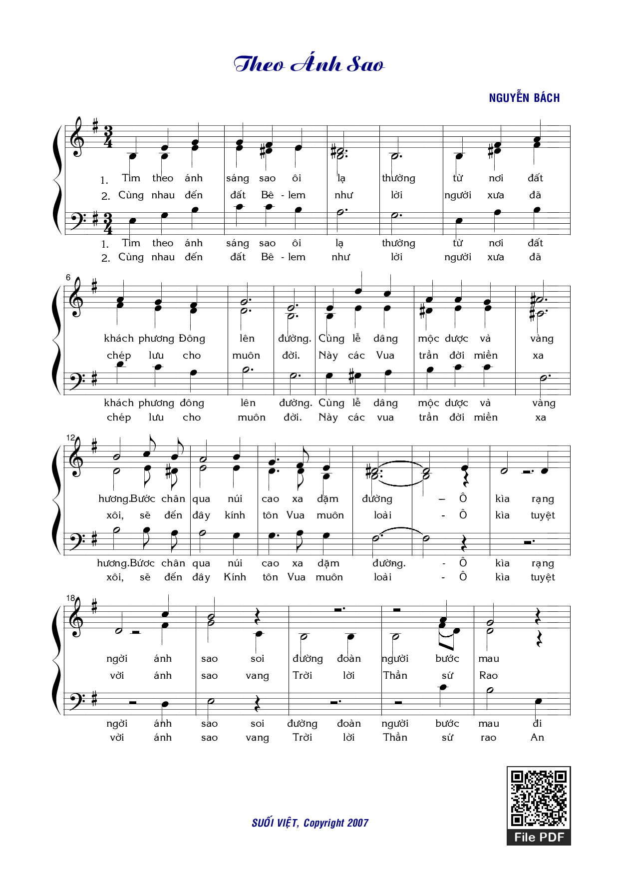 Page 1 of the piano sheet music PDF – Theo ánh Sao by Nguyễn Bách