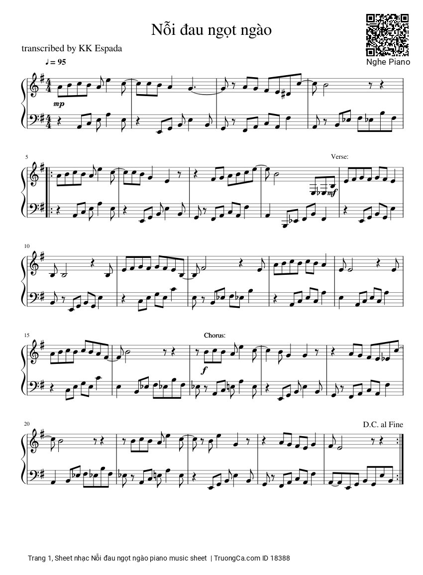 Page 1 of the piano sheet music PDF – Nỗi đau ngọt ngào piano sheet by Quốc Dũng