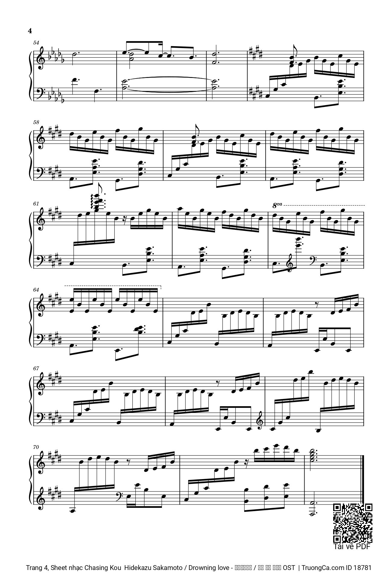 Page 4 of the piano sheet music PDF – Chasing Kou (from Drowning Love) Piano by Hidekazu Sakamoto