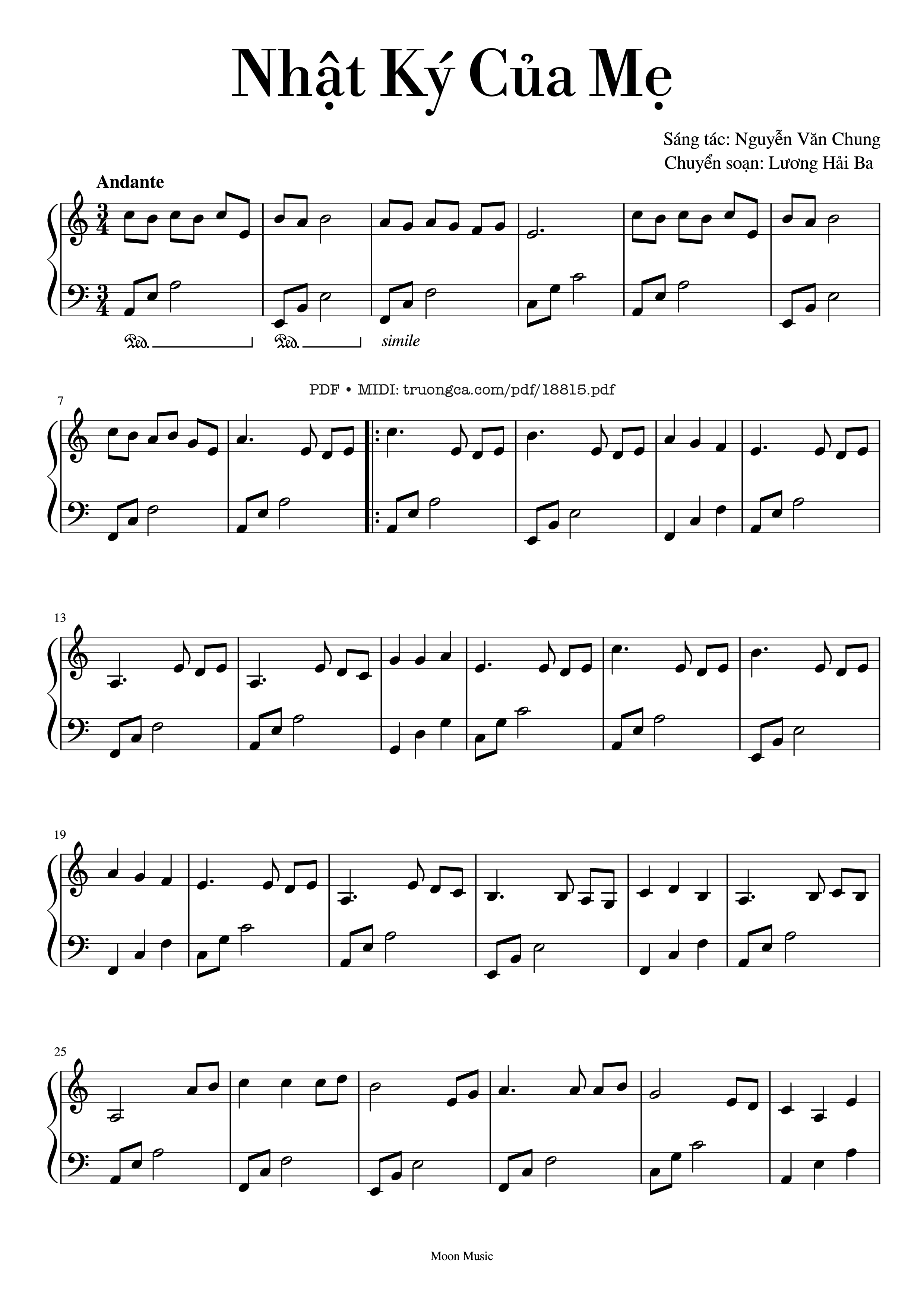 Page 1 of the piano sheet music PDF – Nhật Ký Của Mẹ Piano Sheet by Nguyễn Văn Chung