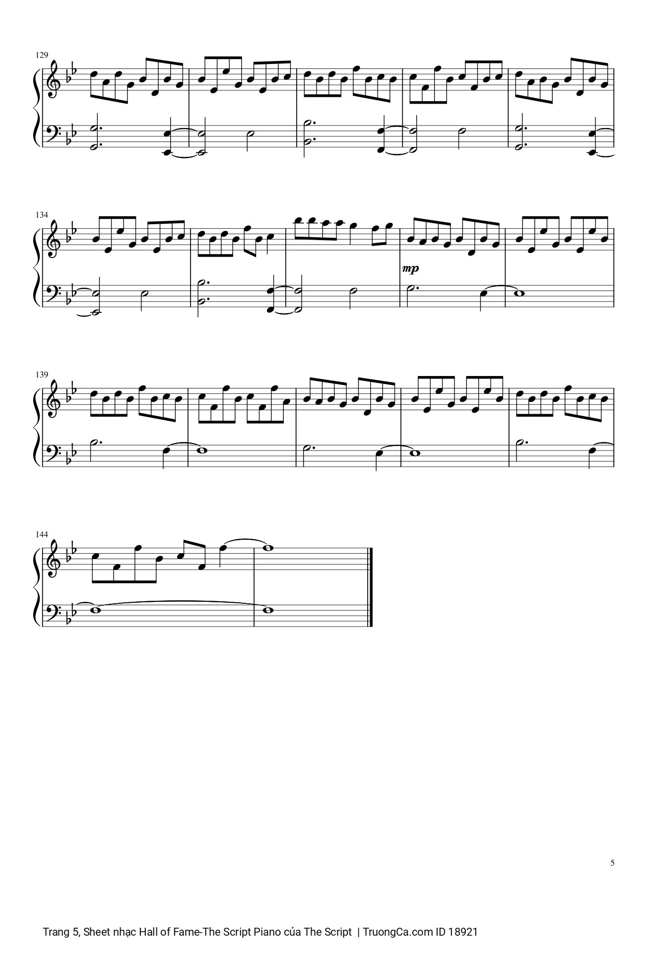 Page 5 of the piano sheet music PDF – Hall of Fame -The Script Piano by The Script