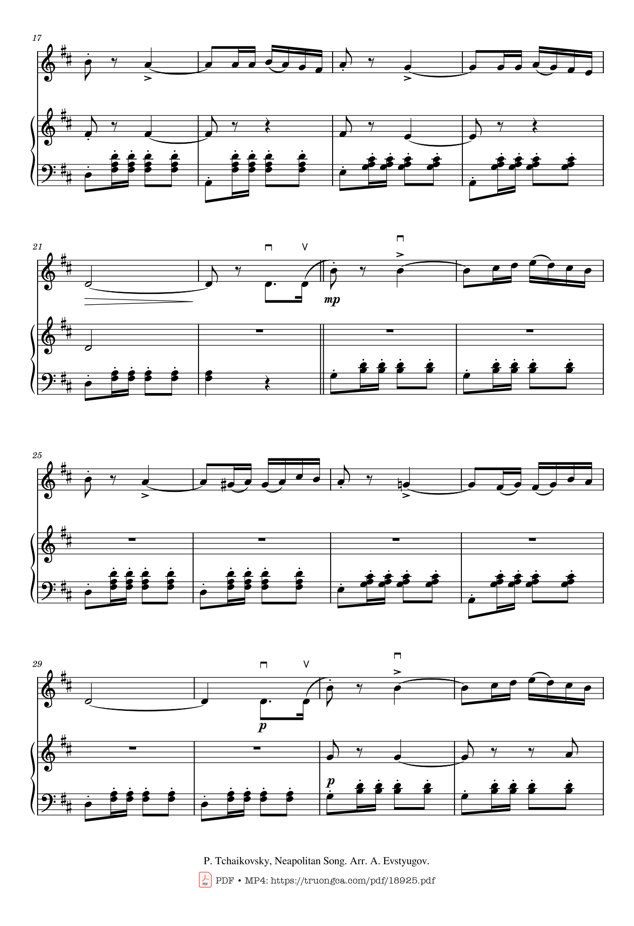 Page 2 of the piano sheet music PDF – Neapoletan Song Violin Piano by Pyotr Ilyich Tchaikovsky