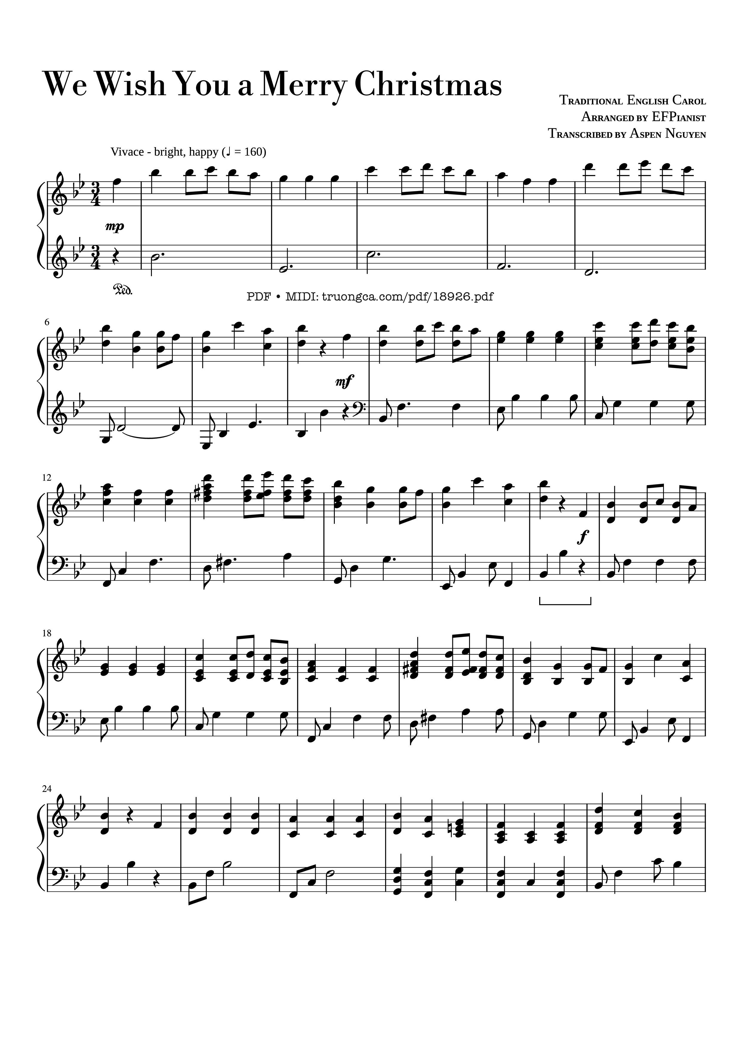 Page 1 of the piano sheet music PDF – We Wish You a Merry Christmas Piano by Dân ca Anh