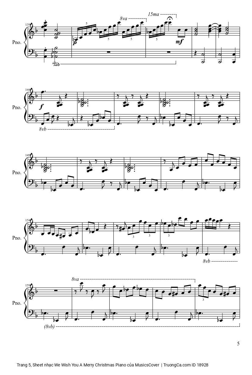 Page 5 of the piano sheet music PDF – We Wish You A Merry Christmas Piano sheet by MusicsCover