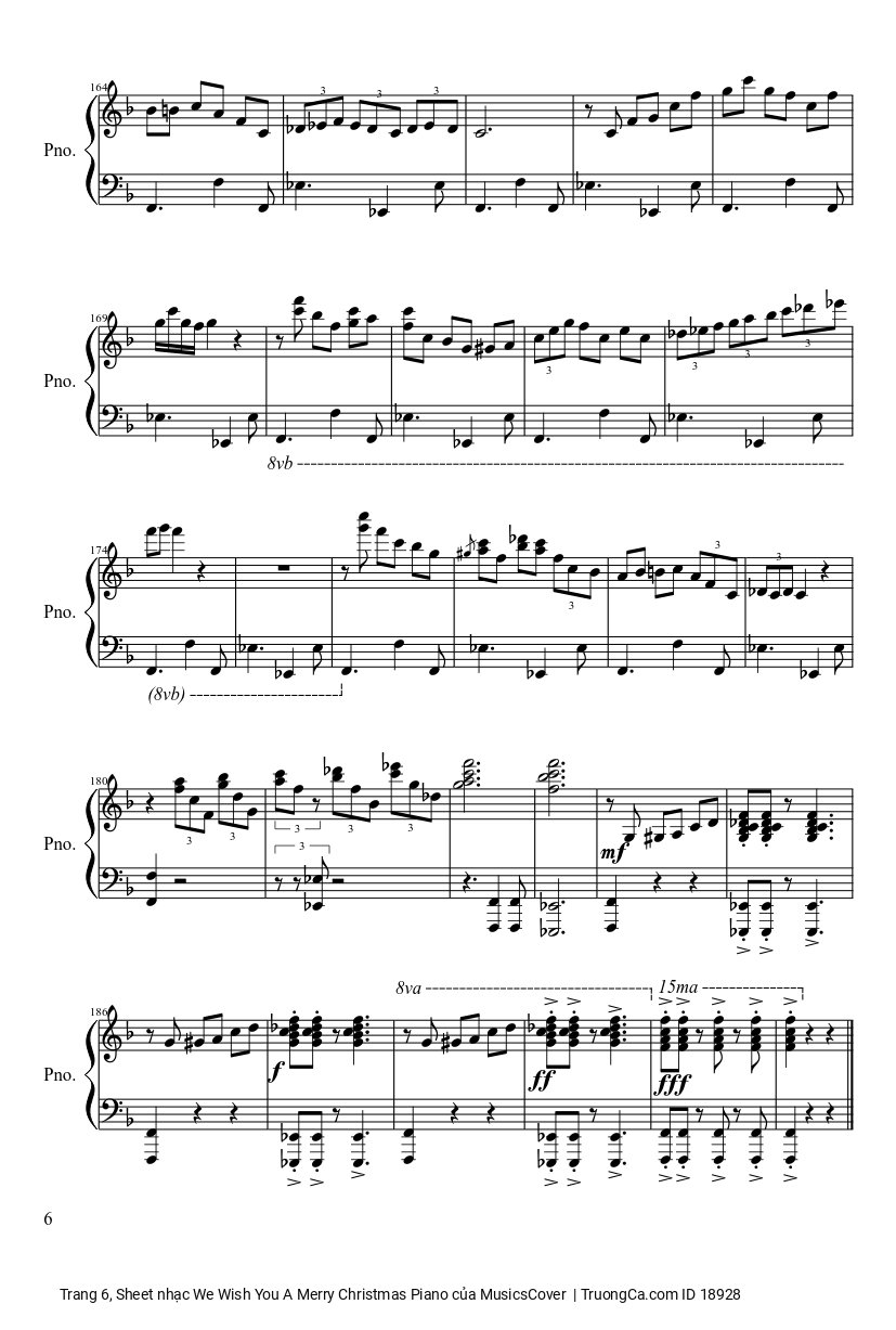 Page 6 of the piano sheet music PDF – We Wish You A Merry Christmas Piano sheet by MusicsCover