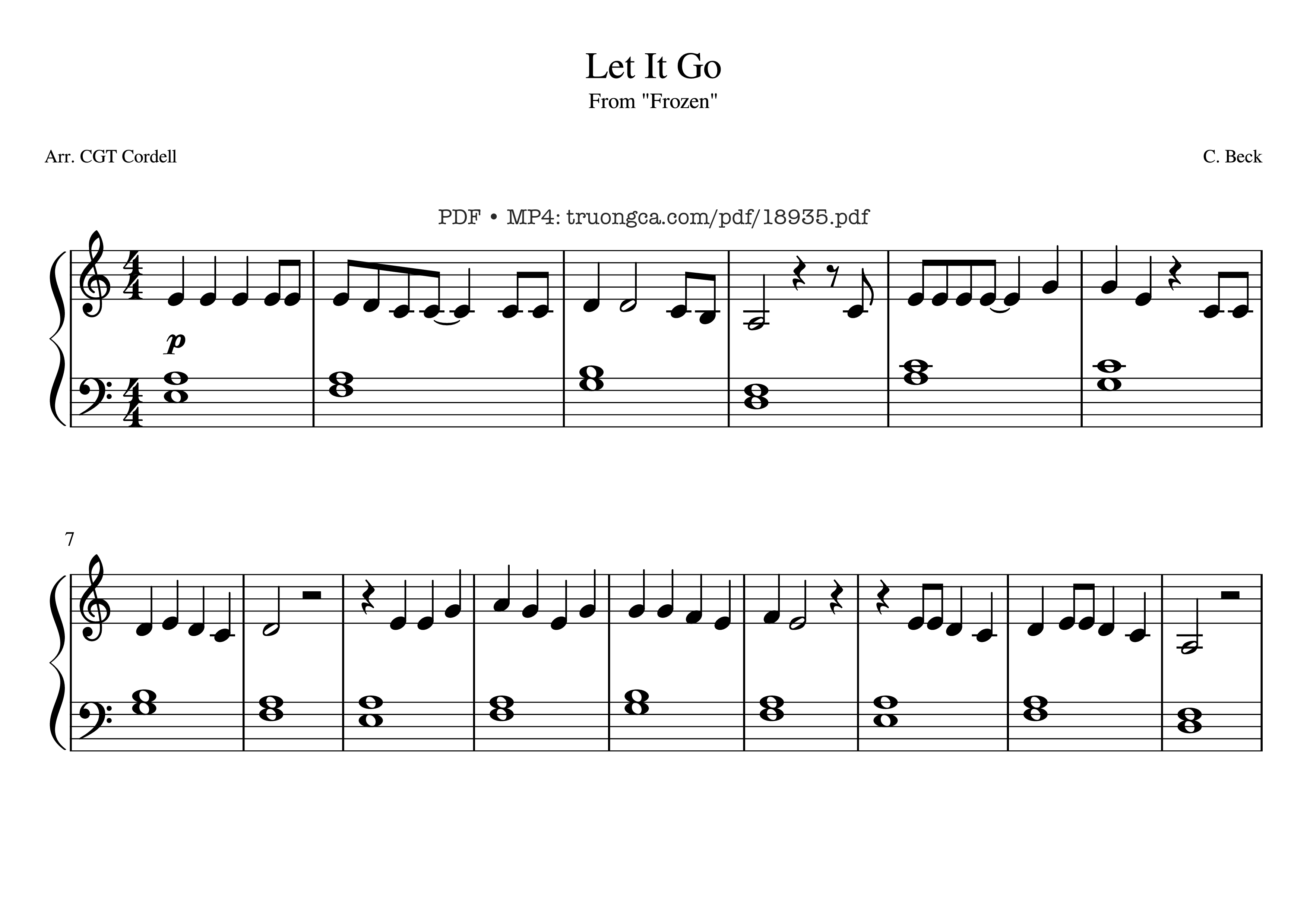 Page 1 of the piano sheet music PDF Piano – Let It Go Piano (kid) by C. Beck