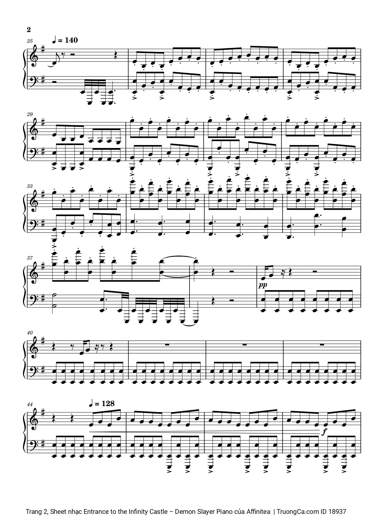 Page 2 of the piano sheet music PDF – Entrance to the Infinity Castle - Demon Slayer Piano by Affinitea