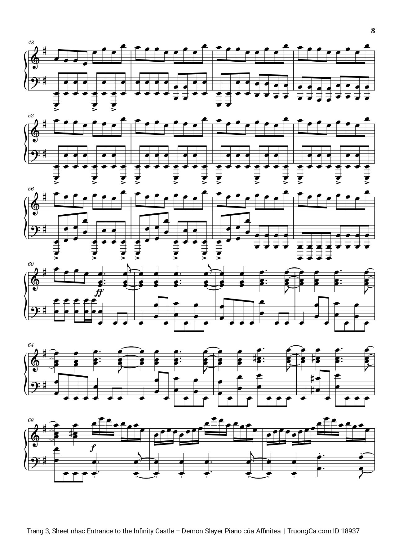 Page 3 of the piano sheet music PDF – Entrance to the Infinity Castle - Demon Slayer Piano by Affinitea