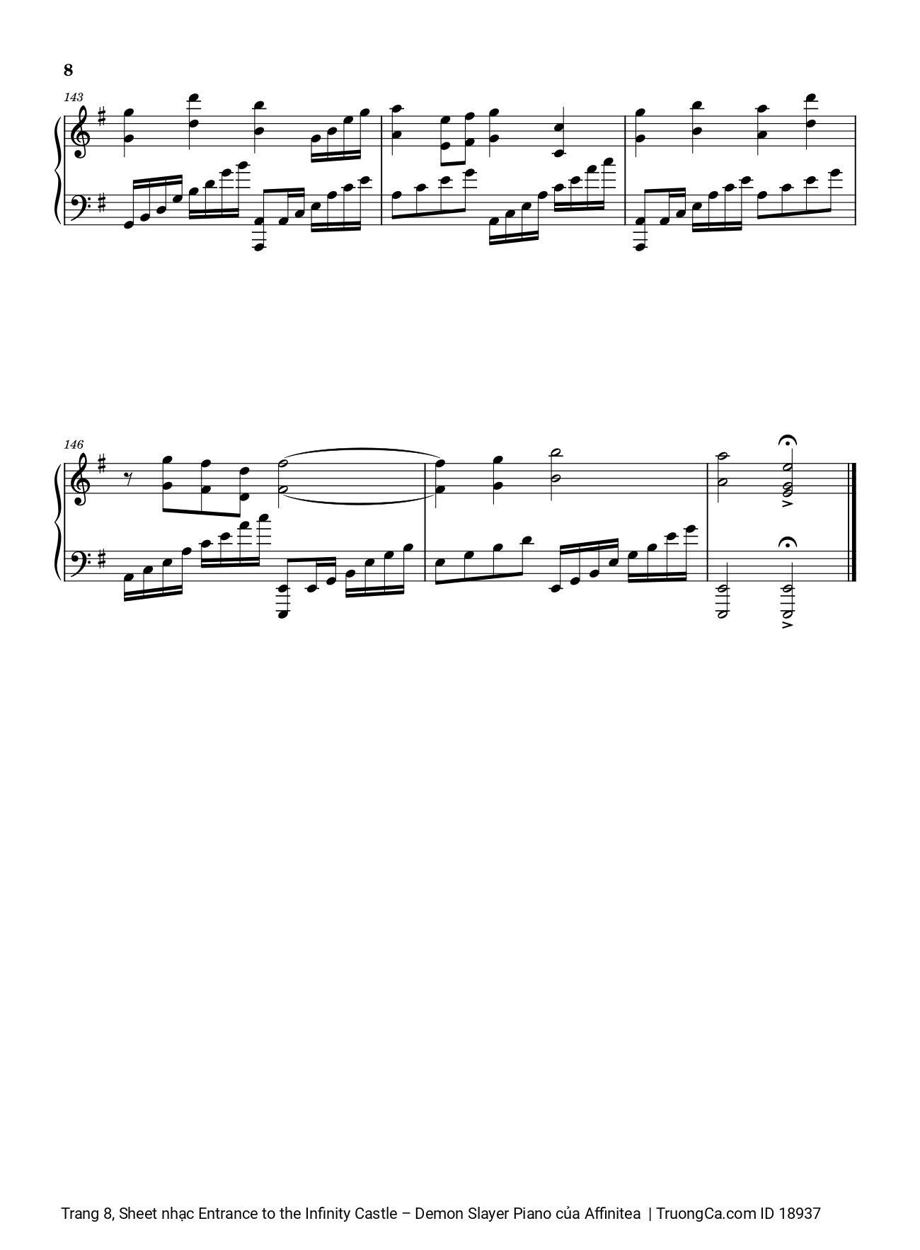 Page 8 of the piano sheet music PDF – Entrance to the Infinity Castle - Demon Slayer Piano by Affinitea