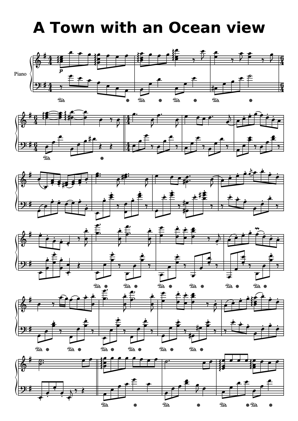 Page 1 of the piano sheet music PDF Piano – A town with an ocean view Sheet Piano by Joe Hisaishi