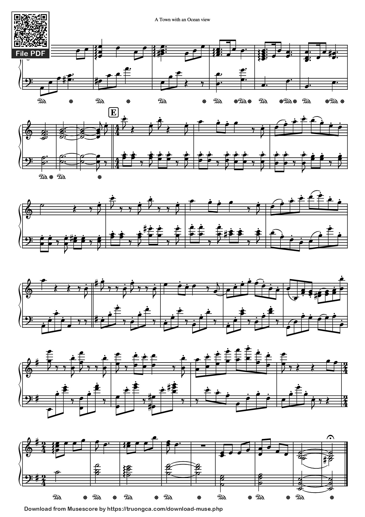 Page 5 of the piano sheet music PDF Piano – A town with an ocean view Sheet Piano by Joe Hisaishi