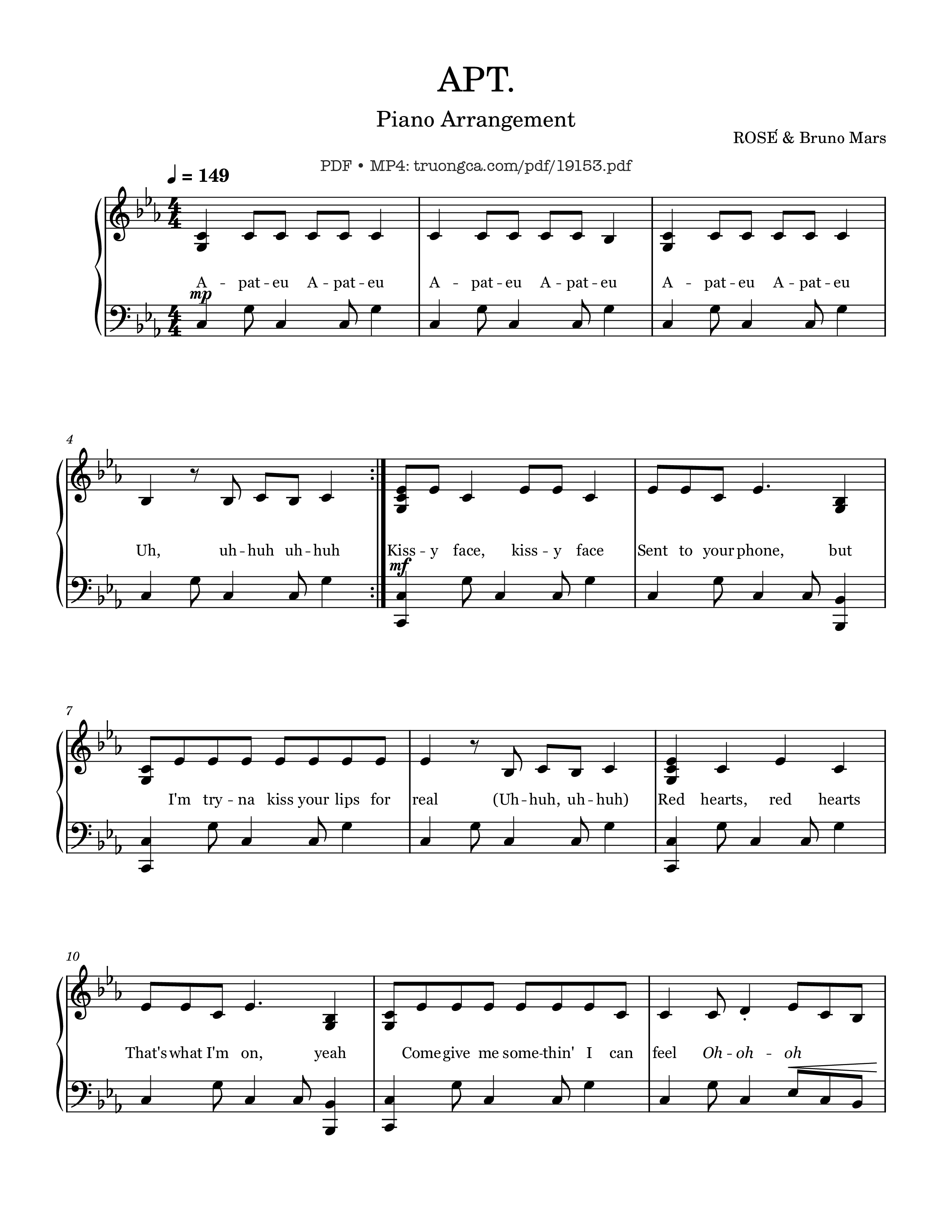 Page 1 of the piano sheet music PDF – APT Rosé Sheet Piano by ROSÉ