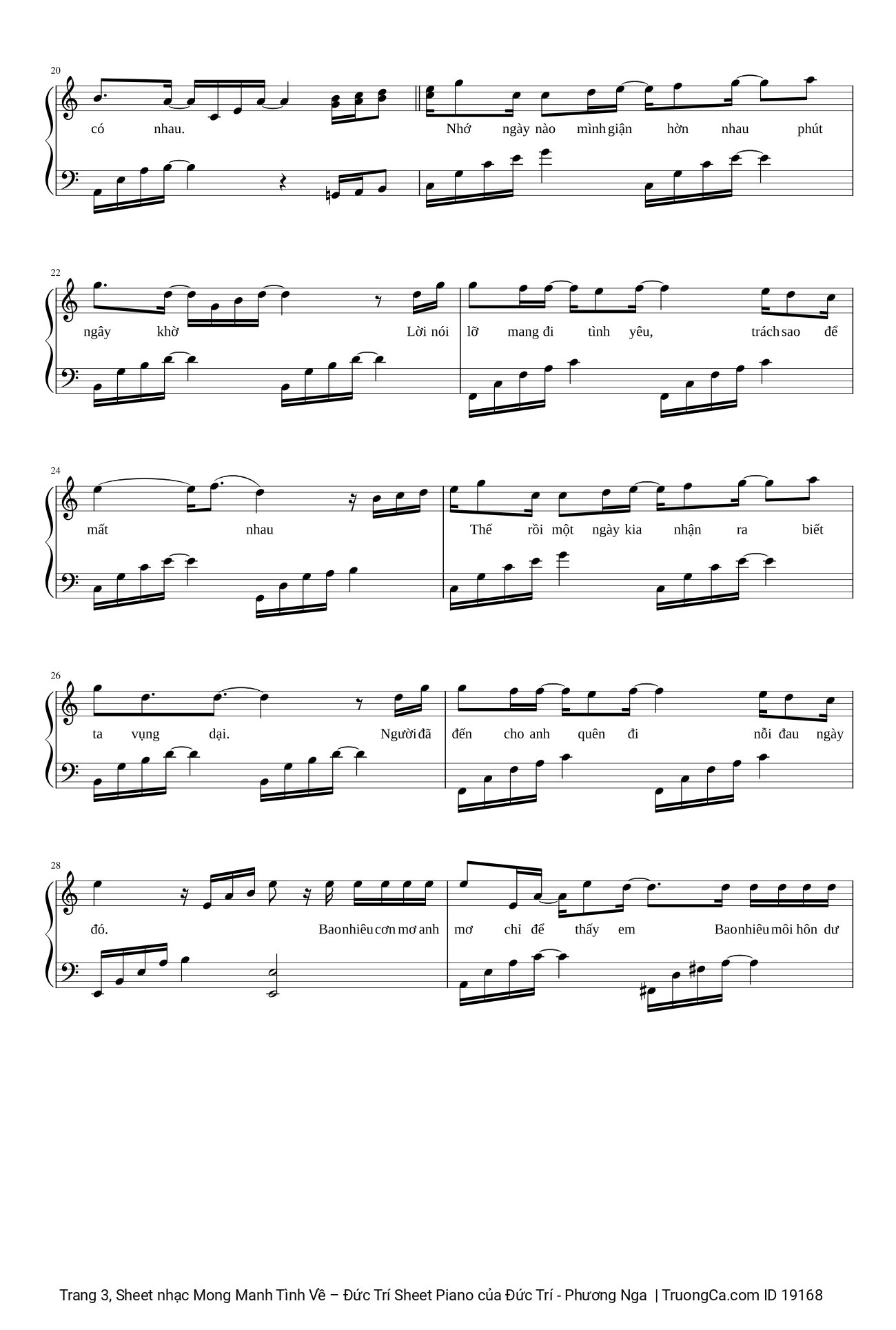 Page 3 of the piano sheet music PDF – Mong Manh Tình Về Sheet Piano by Đức Trí
