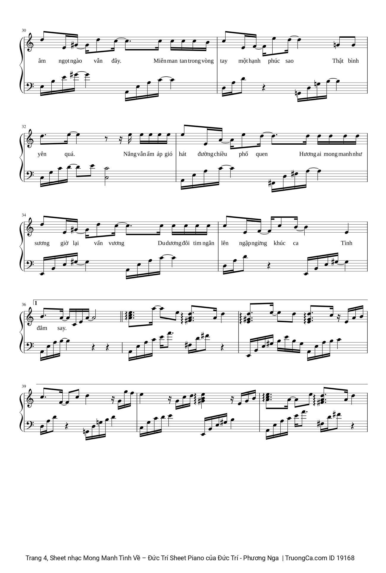 Page 4 of the piano sheet music PDF – Mong Manh Tình Về Sheet Piano by Đức Trí