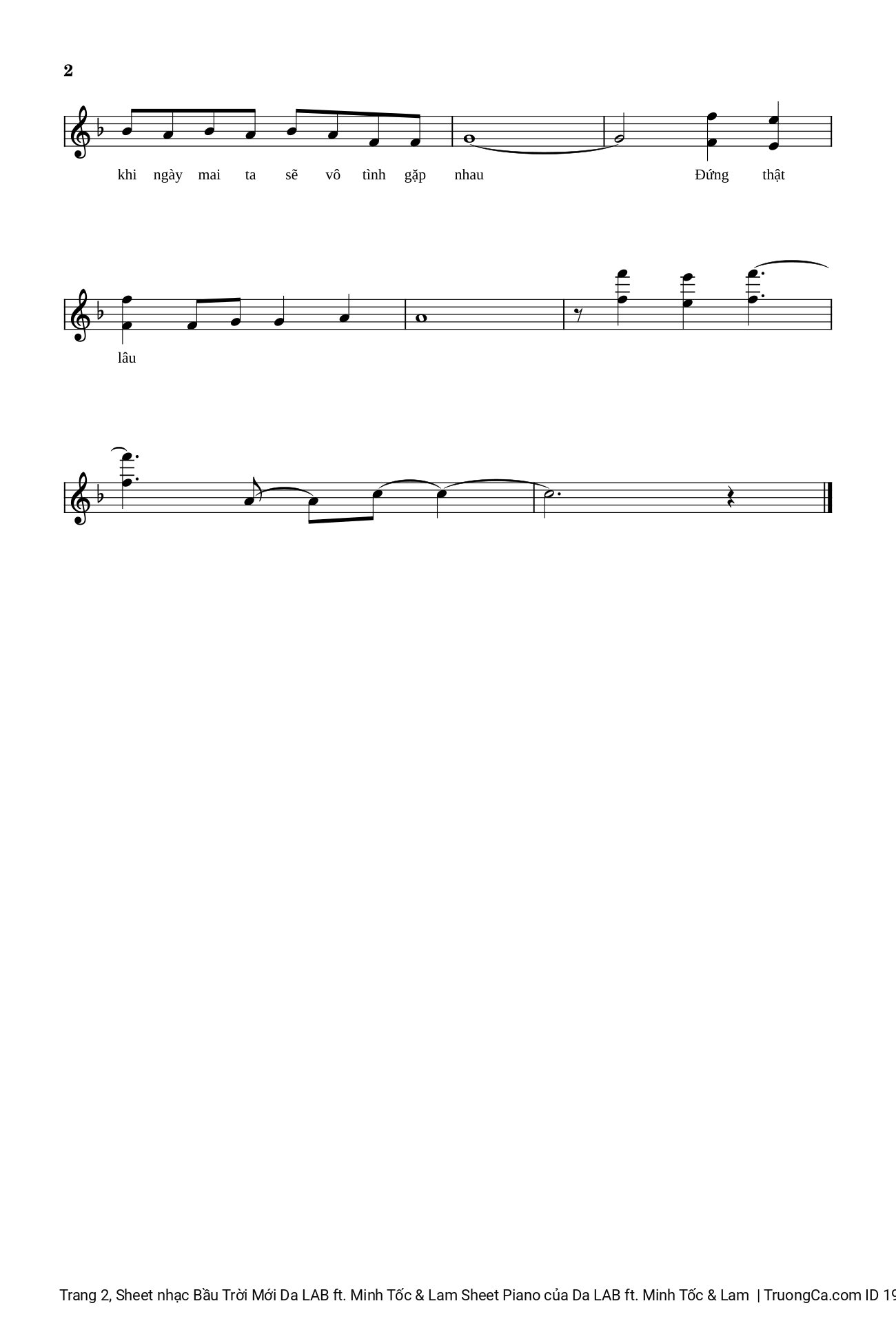 Page 2 of the piano sheet music PDF – Bầu Trời Mới by Da LAB