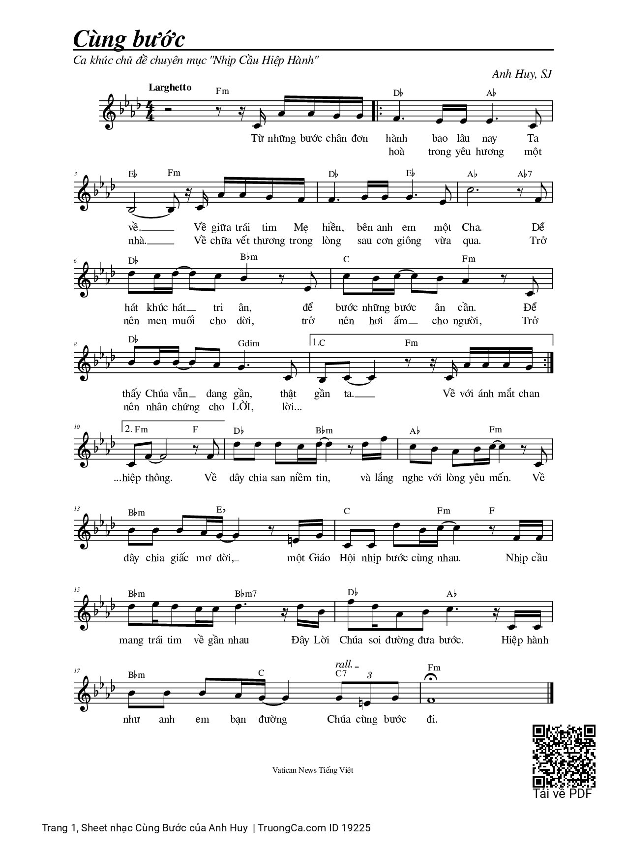 Page 1 of the piano sheet music PDF – Cùng Bước by Anh Huy
