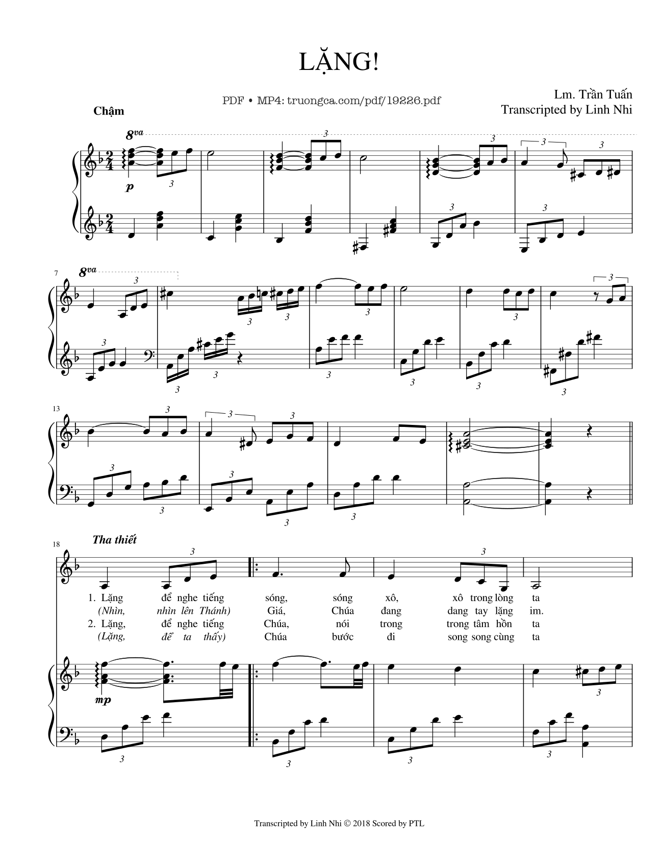 Page 1 of the piano sheet music PDF – LẶNG Piano by Trần Tuấn