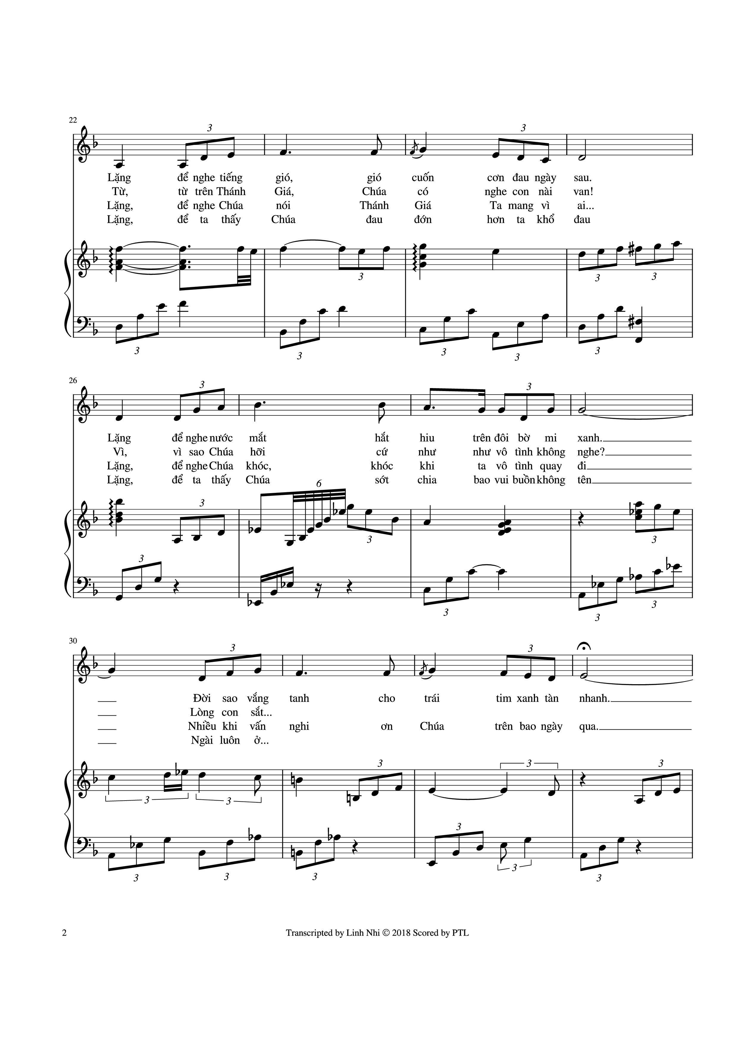 Page 2 of the piano sheet music PDF – LẶNG Piano by Trần Tuấn