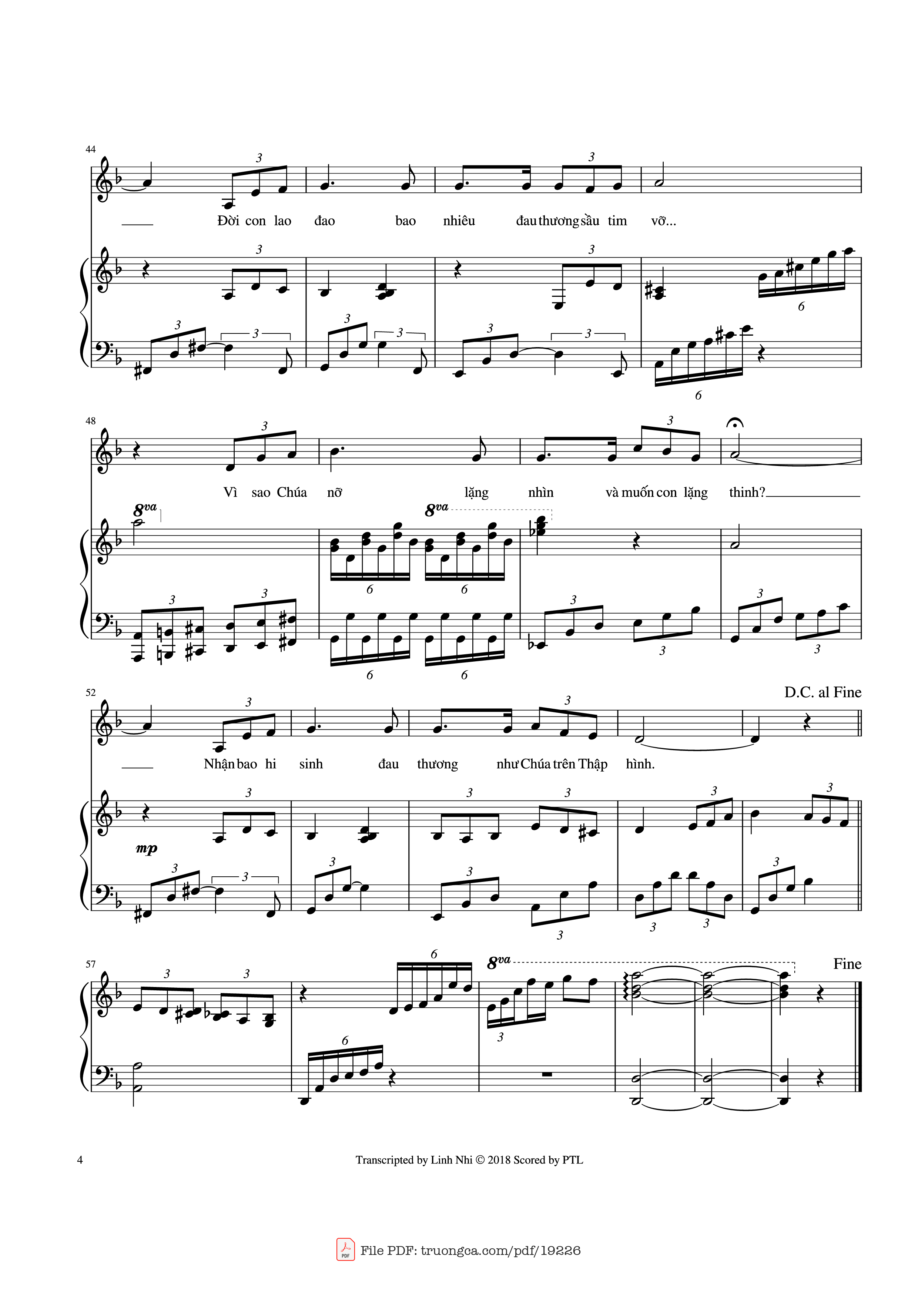 Page 4 of the piano sheet music PDF – LẶNG Piano by Trần Tuấn