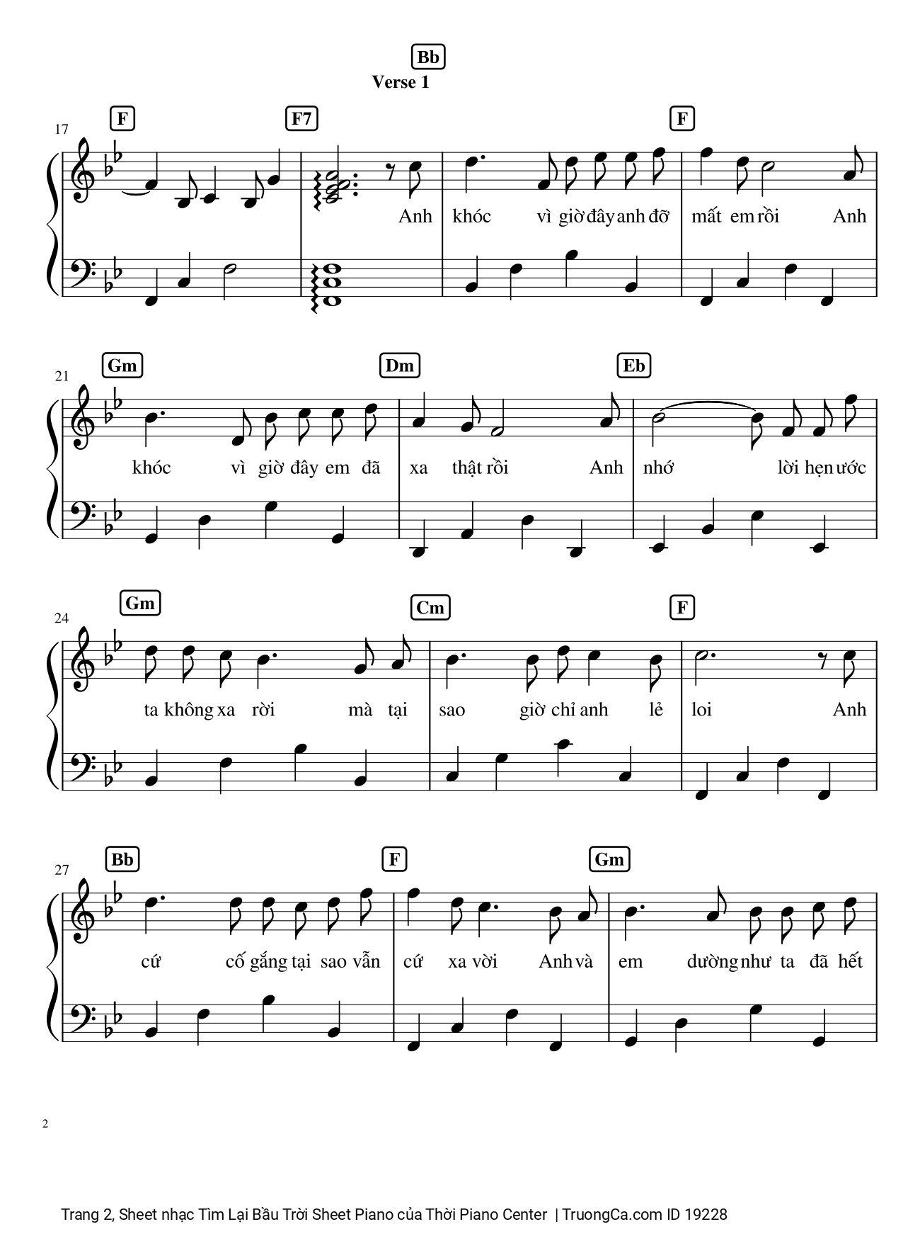 Page 2 of the piano sheet music PDF – Tìm Lại Bầu Trời Sheet Piano by Khắc Việt