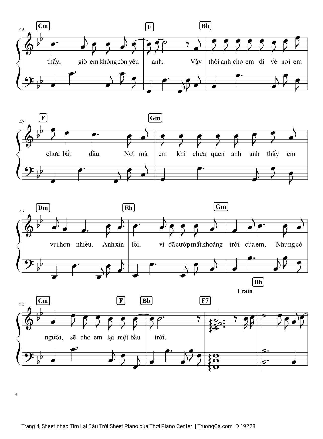 Page 4 of the piano sheet music PDF – Tìm Lại Bầu Trời Sheet Piano by Khắc Việt