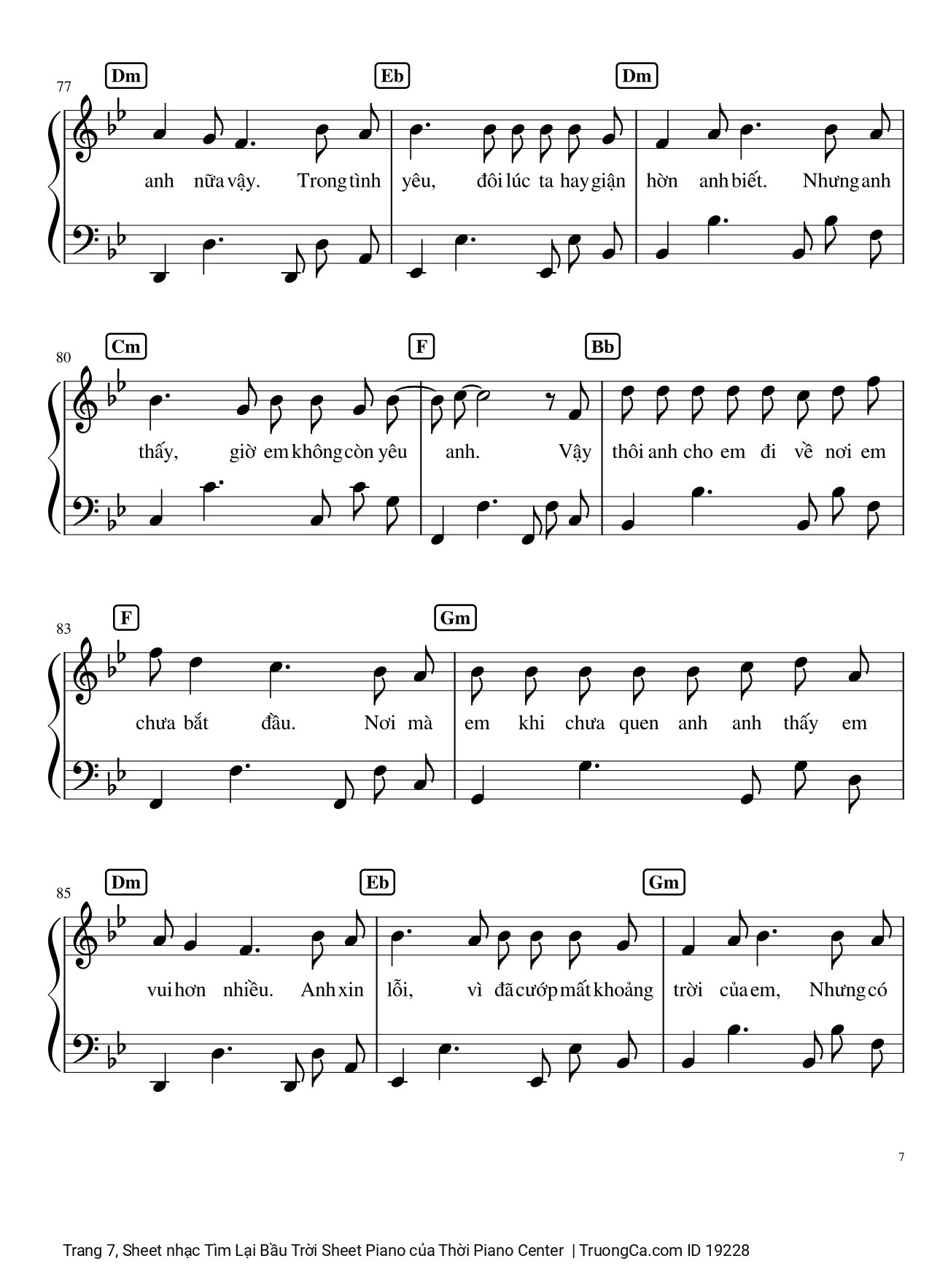 Page 7 of the piano sheet music PDF – Tìm Lại Bầu Trời Sheet Piano by Khắc Việt