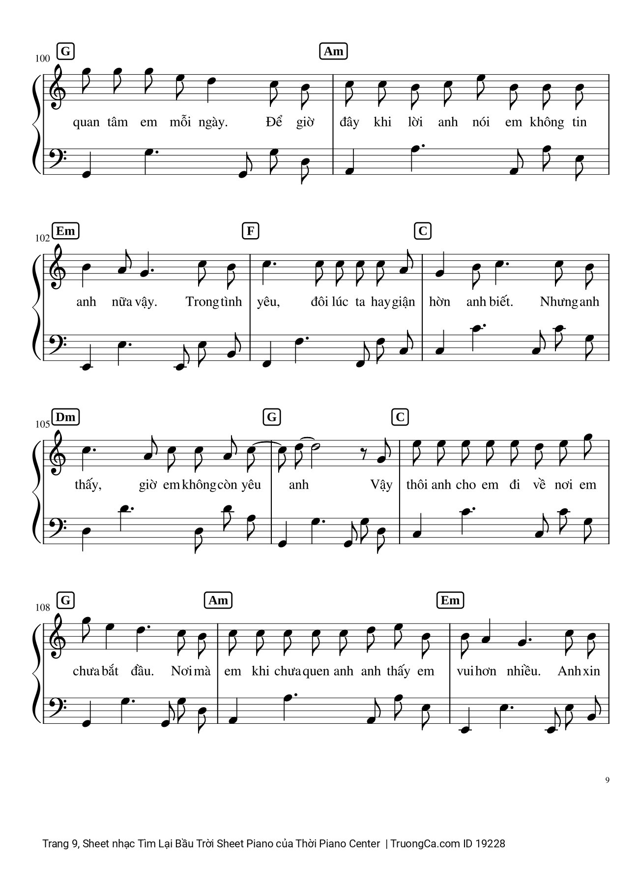Page 9 of the piano sheet music PDF – Tìm Lại Bầu Trời Sheet Piano by Khắc Việt