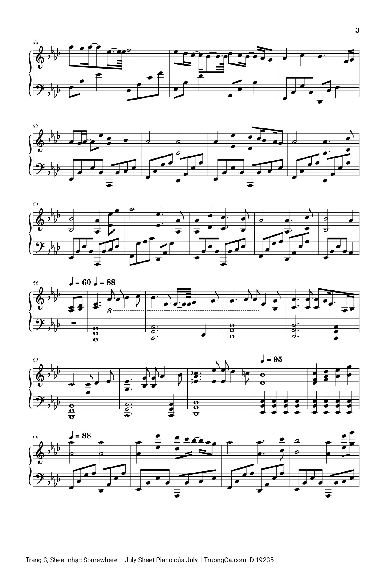 Page 3 of the piano sheet music PDF – Somewhere – July Sheet Piano by July