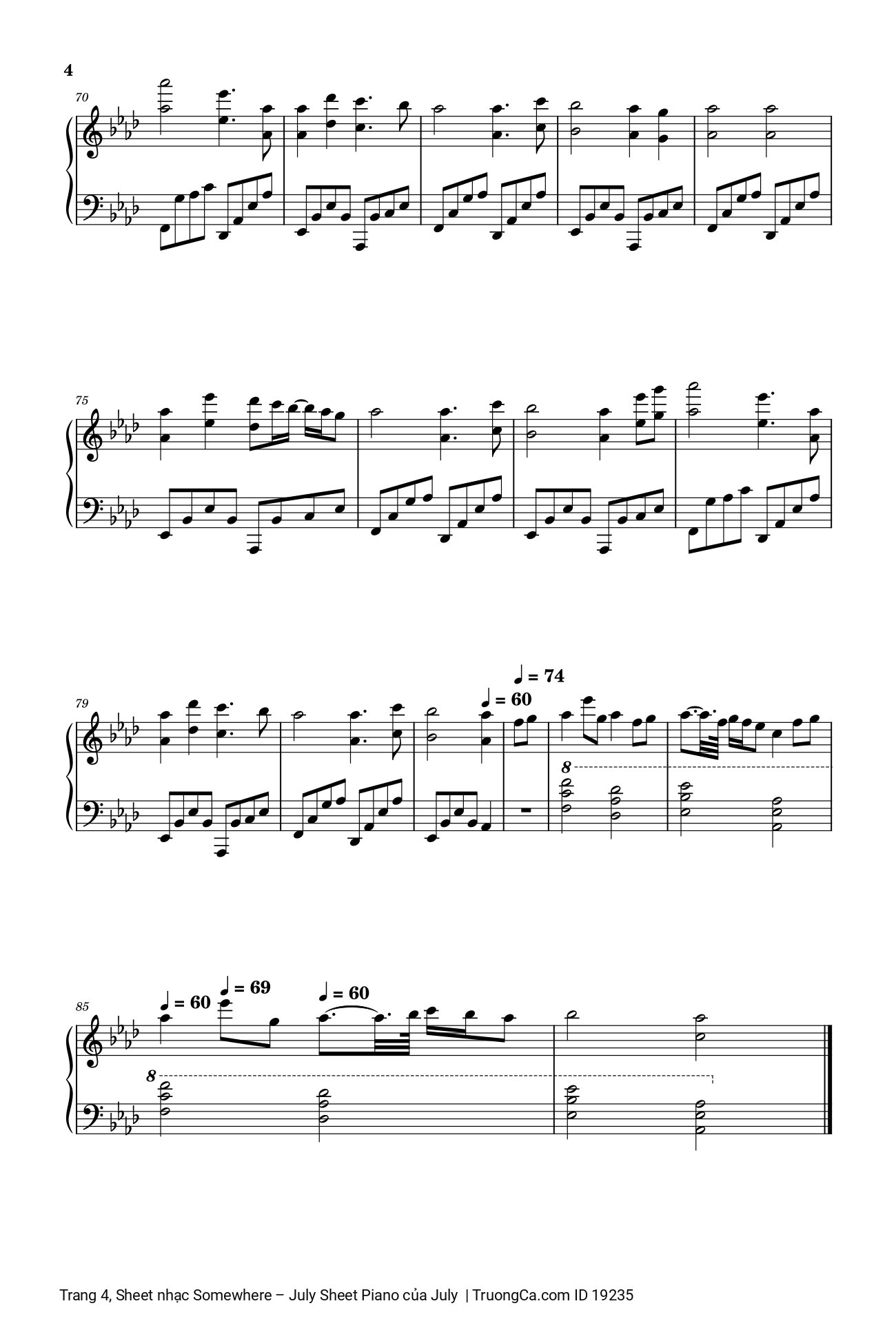 Page 4 of the piano sheet music PDF – Somewhere – July Sheet Piano by July