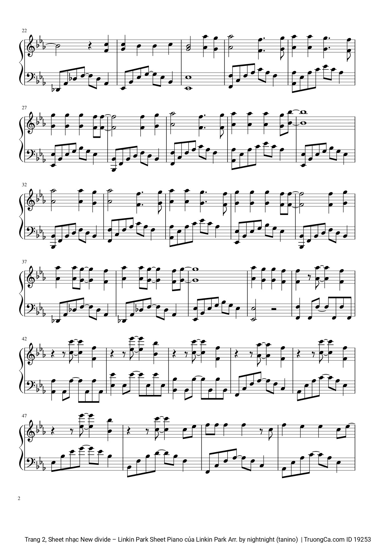 Page 2 of the piano sheet music PDF – New divide Sheet Piano by Linkin Park