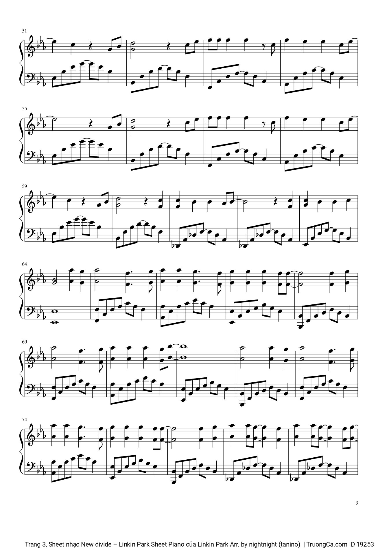 Page 3 of the piano sheet music PDF – New divide Sheet Piano by Linkin Park