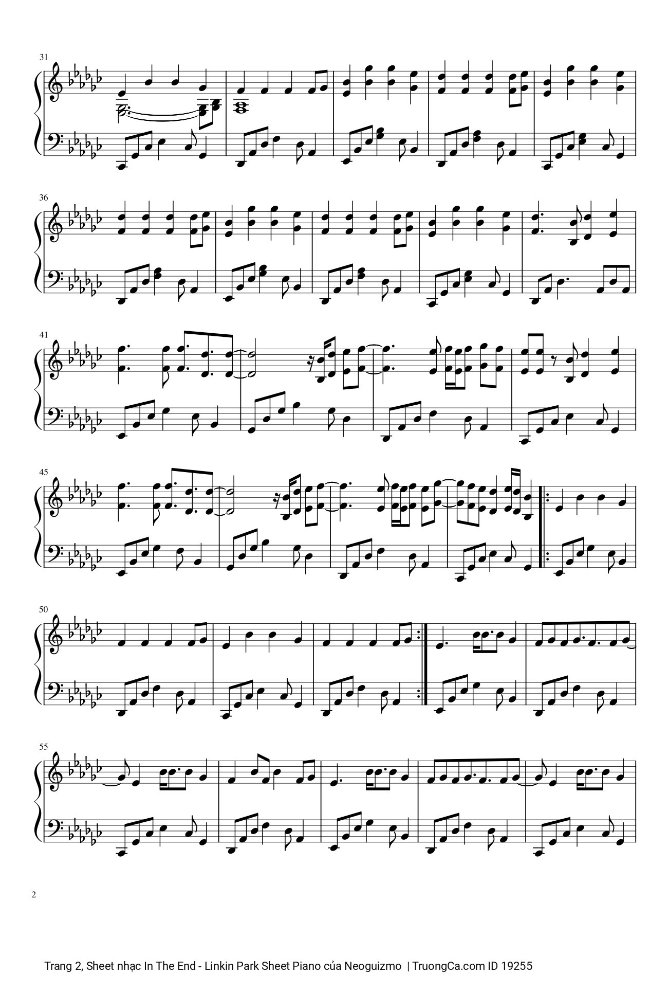 Page 2 of the piano sheet music PDF – In The End Sheet Piano by Neoguizmo